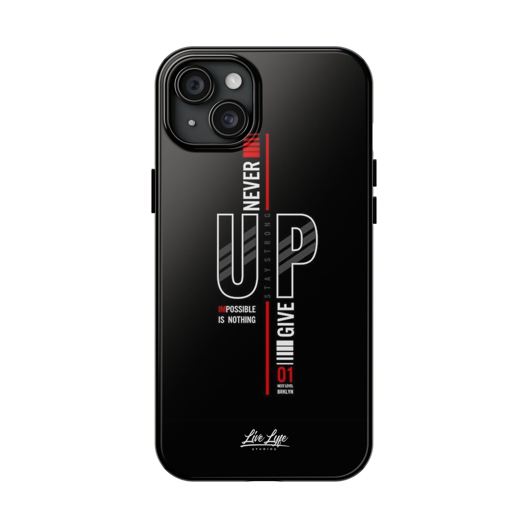 Never Give Up Motivational Phone Case – Sleek Black Inspirational Cover