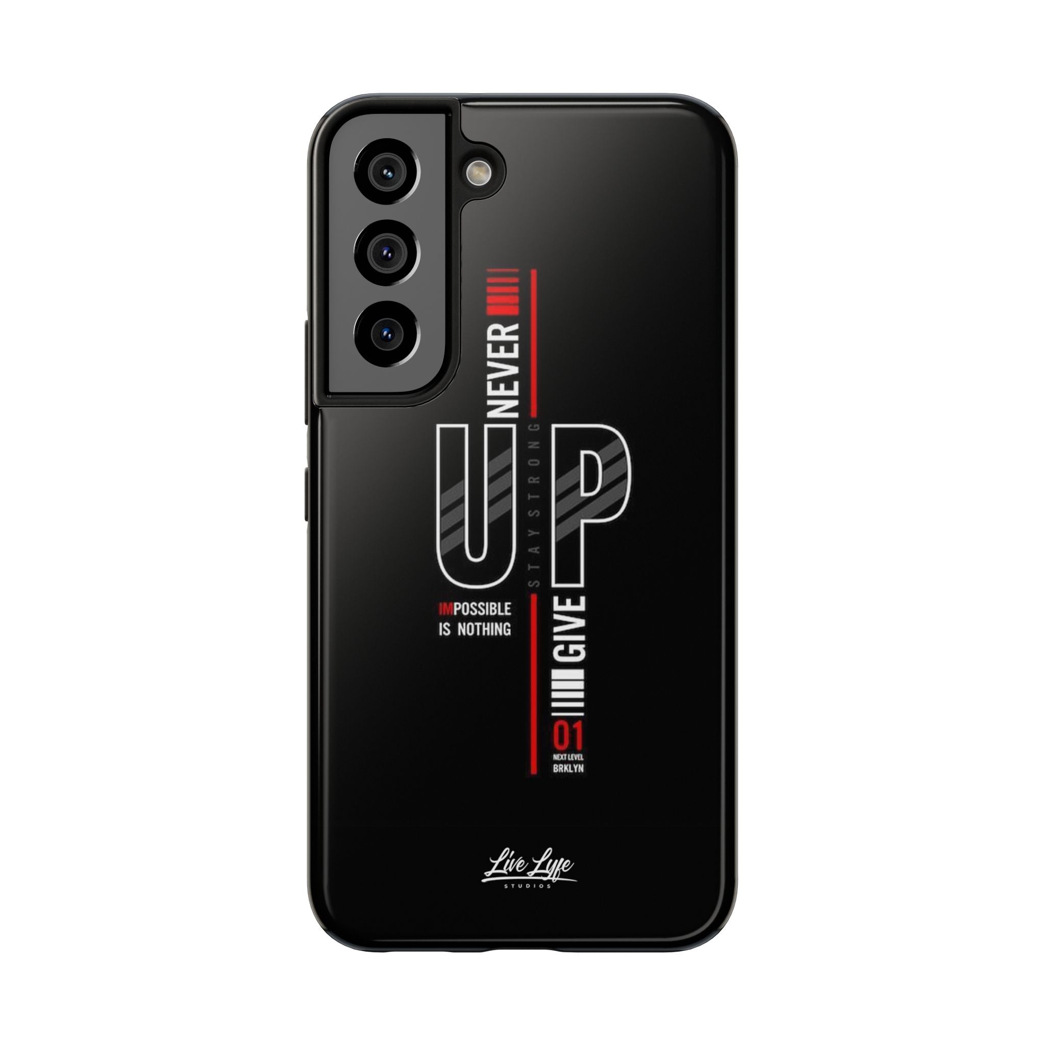 Never Give Up Motivational Phone Case – Sleek Black Inspirational Cover