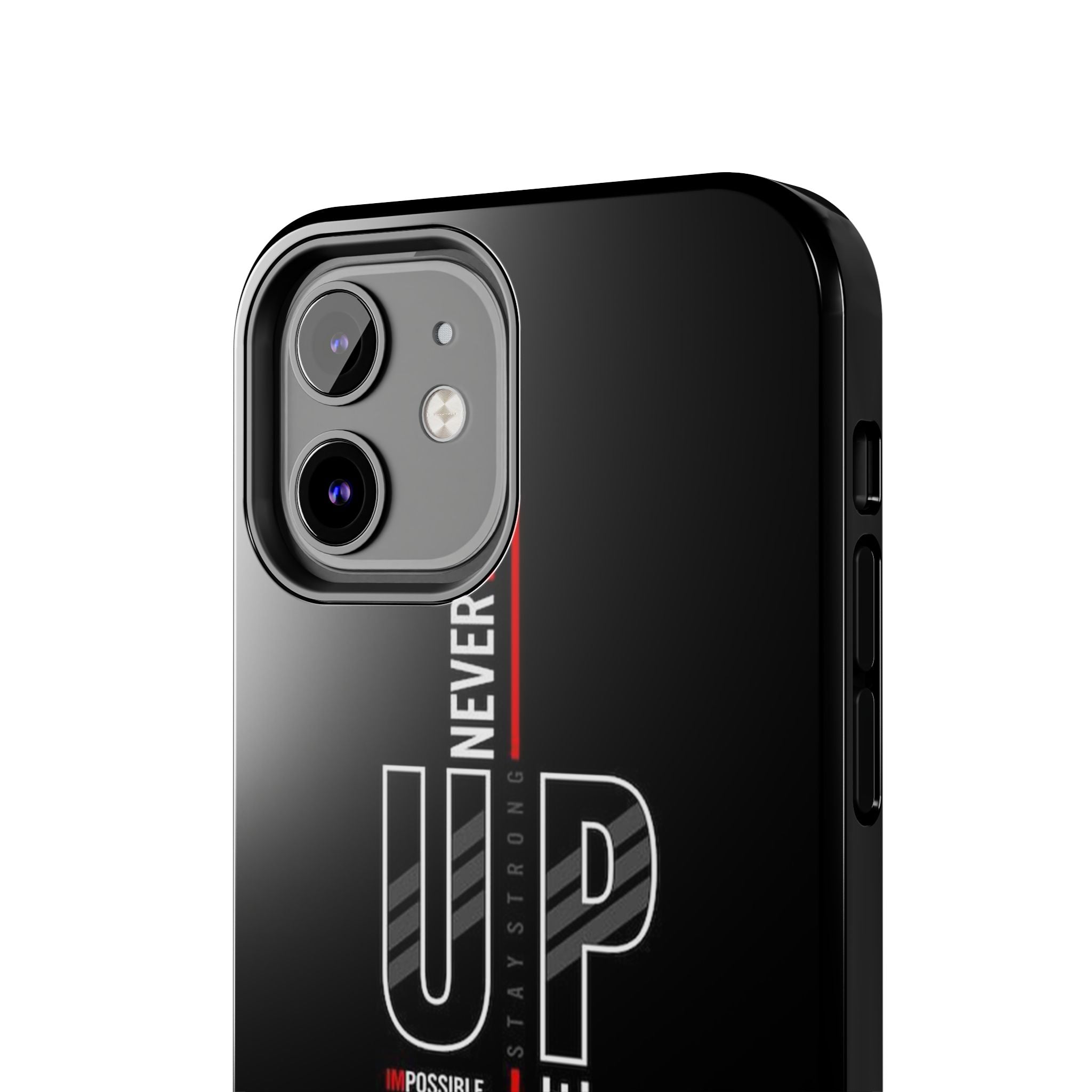 Never Give Up Motivational Phone Case – Sleek Black Inspirational Cover