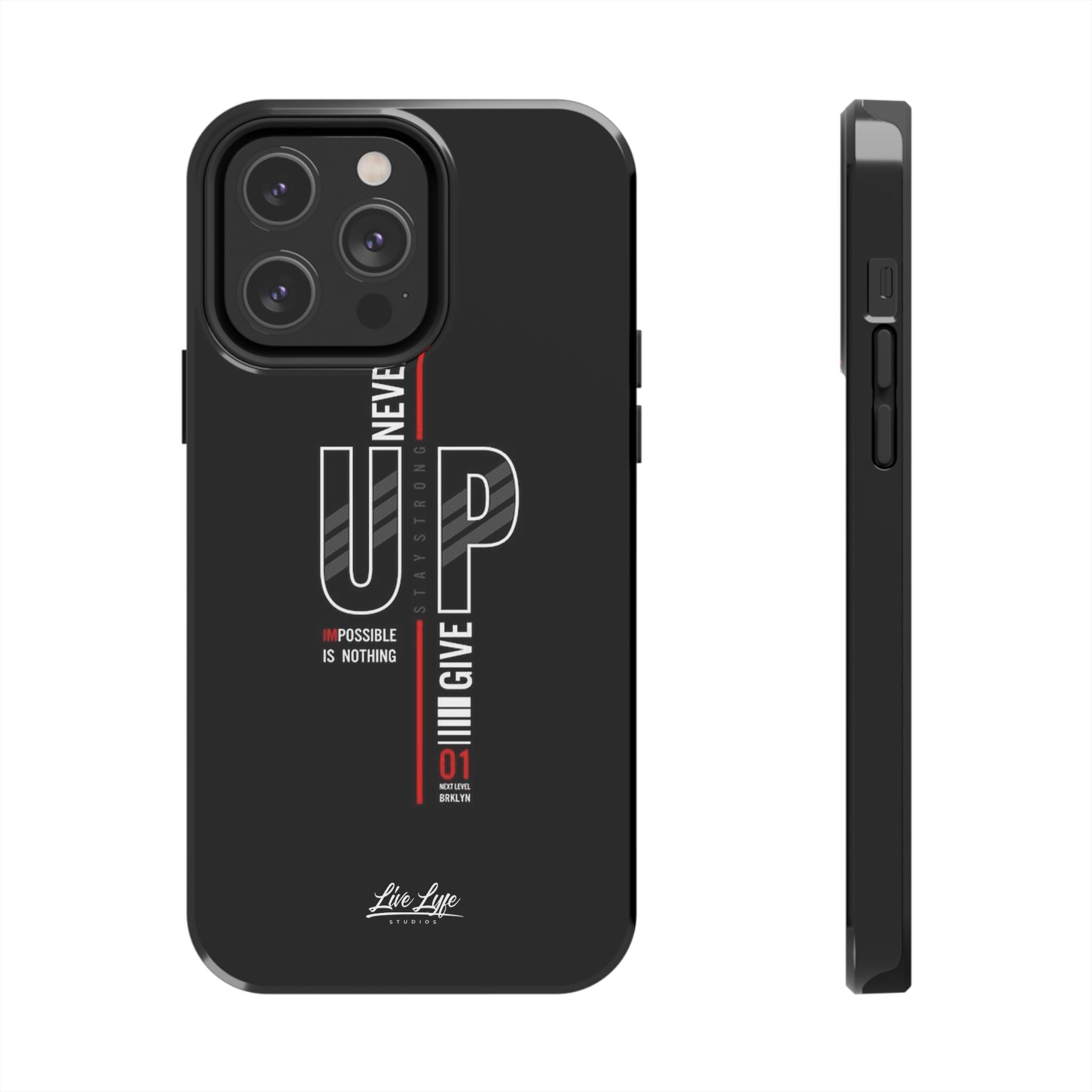 Never Give Up Motivational Phone Case – Sleek Black Inspirational Cover