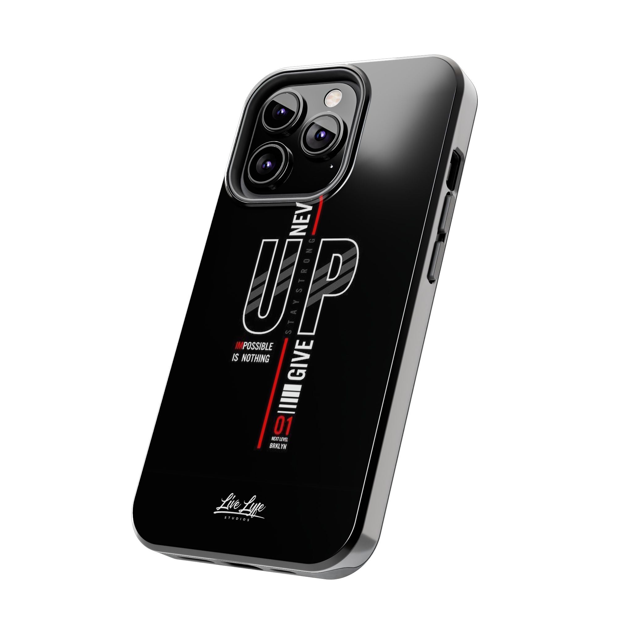 Never Give Up Motivational Phone Case – Sleek Black Inspirational Cover
