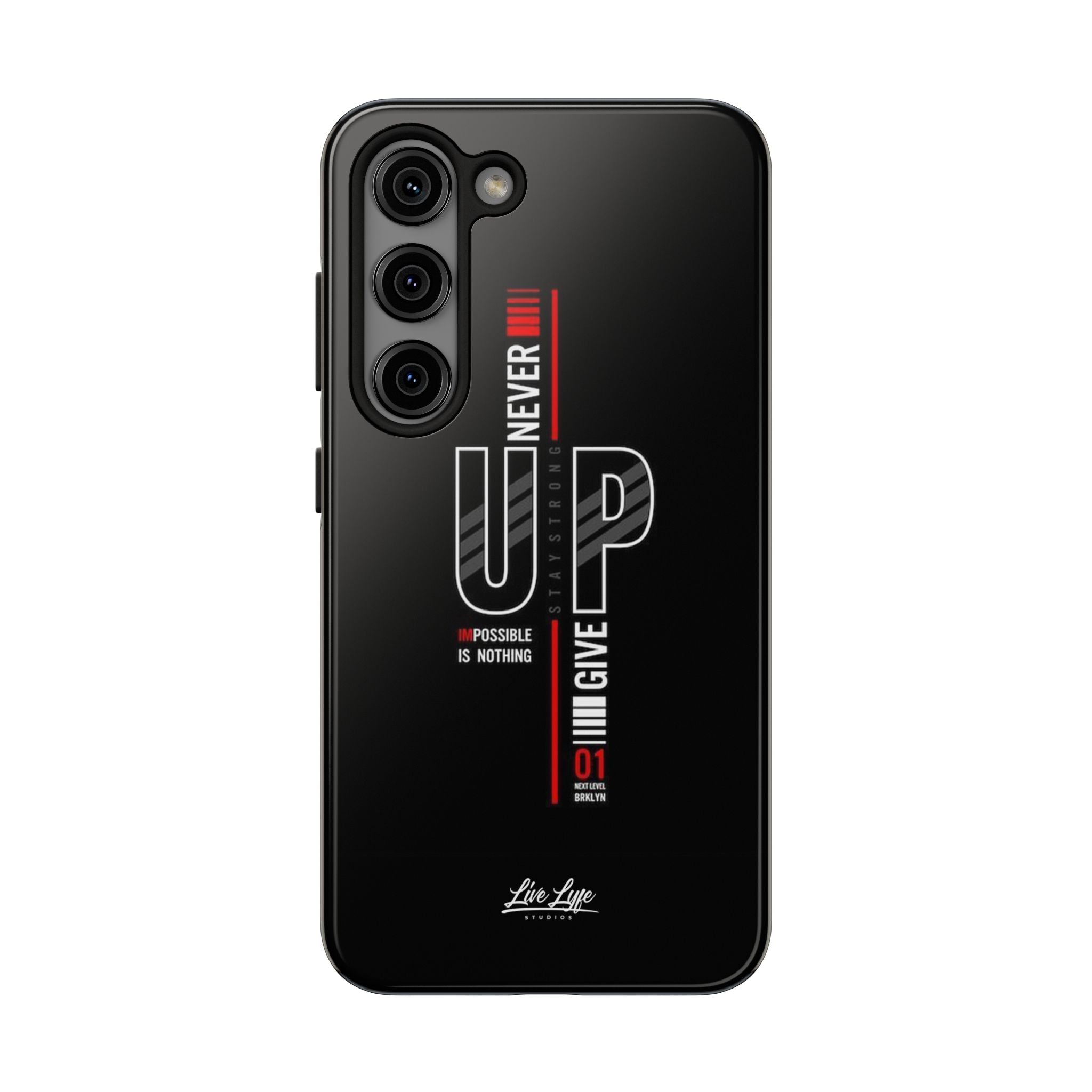 Never Give Up Motivational Phone Case – Sleek Black Inspirational Cover