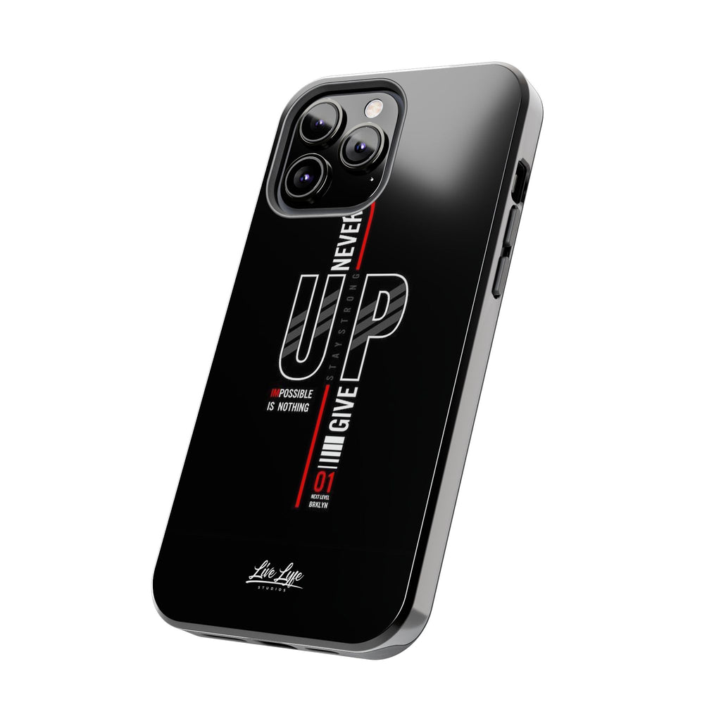 Never Give Up Motivational Phone Case – Sleek Black Inspirational Cover