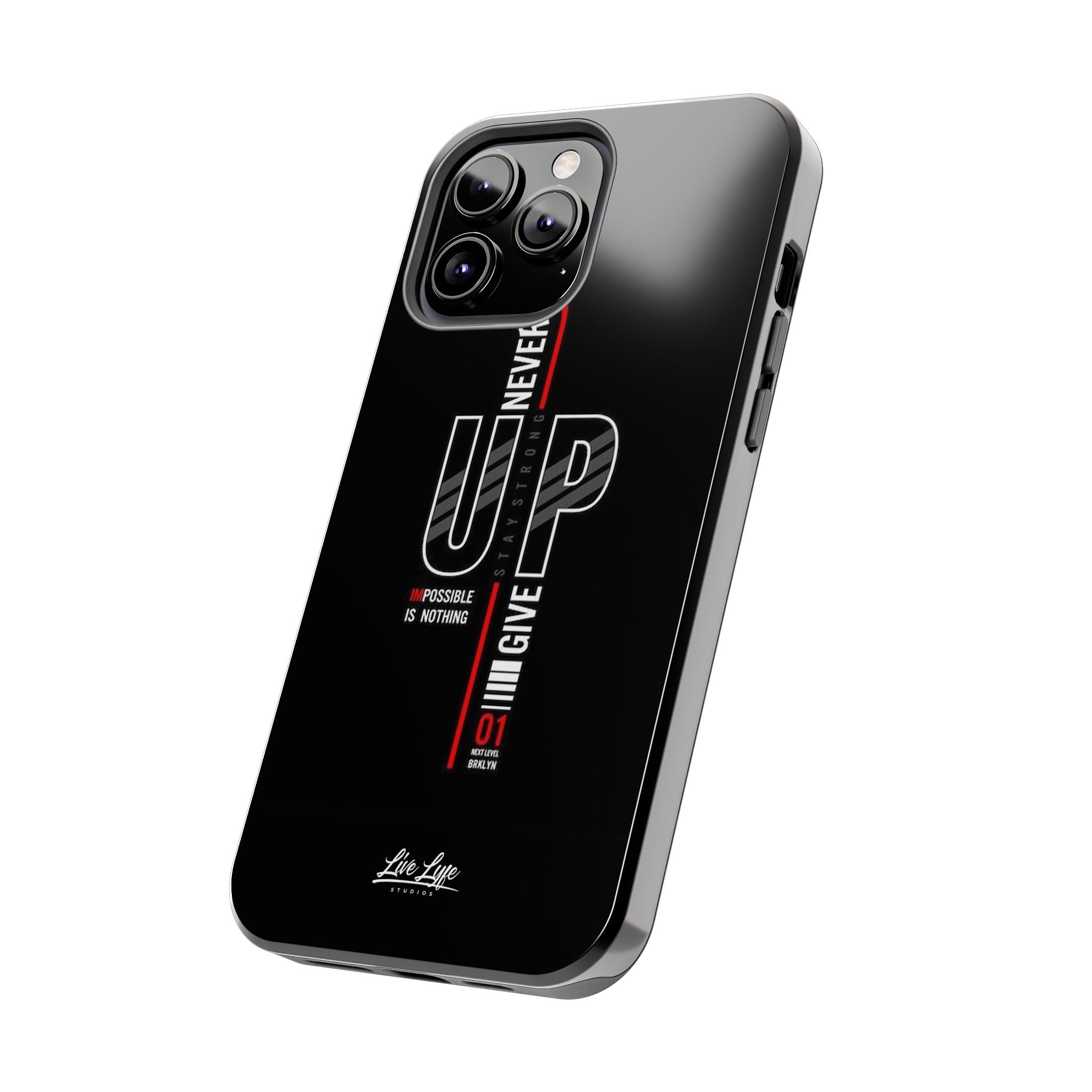Never Give Up Motivational Phone Case – Sleek Black Inspirational Cover