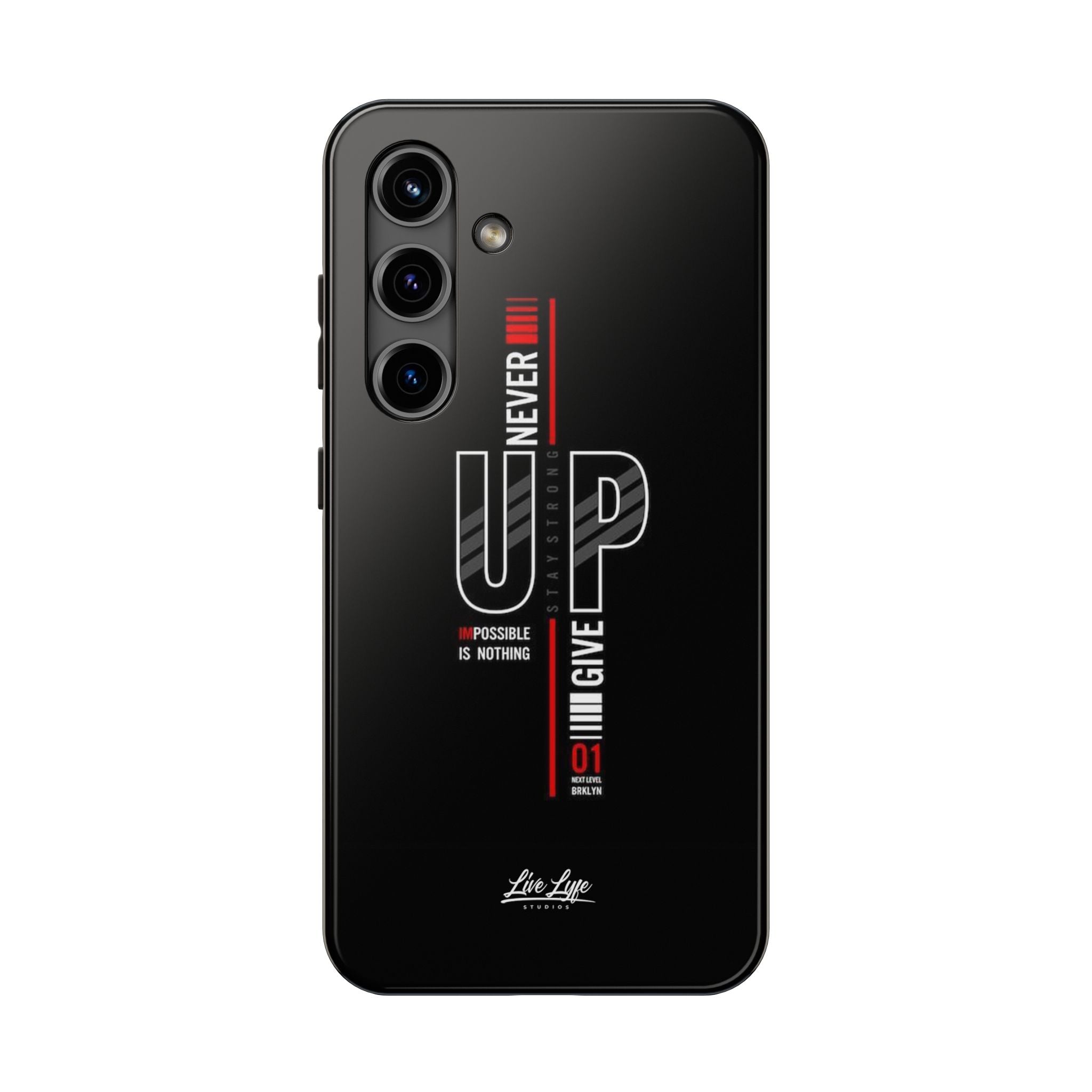 Never Give Up Motivational Phone Case – Sleek Black Inspirational Cover