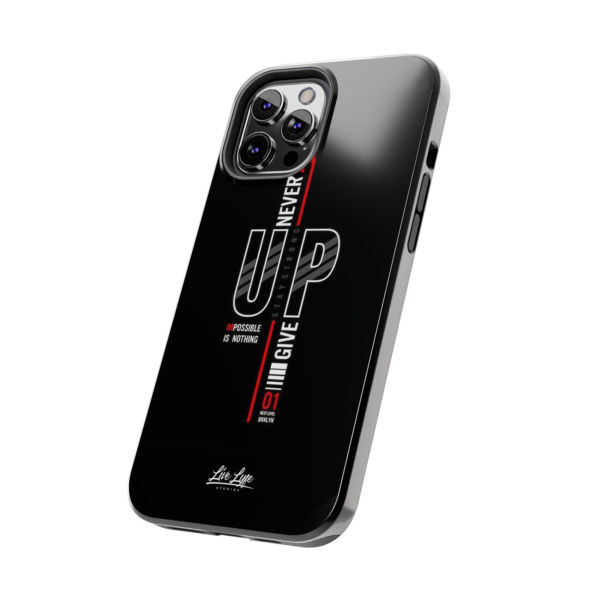 Never Give Up Motivational Phone Case – Sleek Black Inspirational Cover