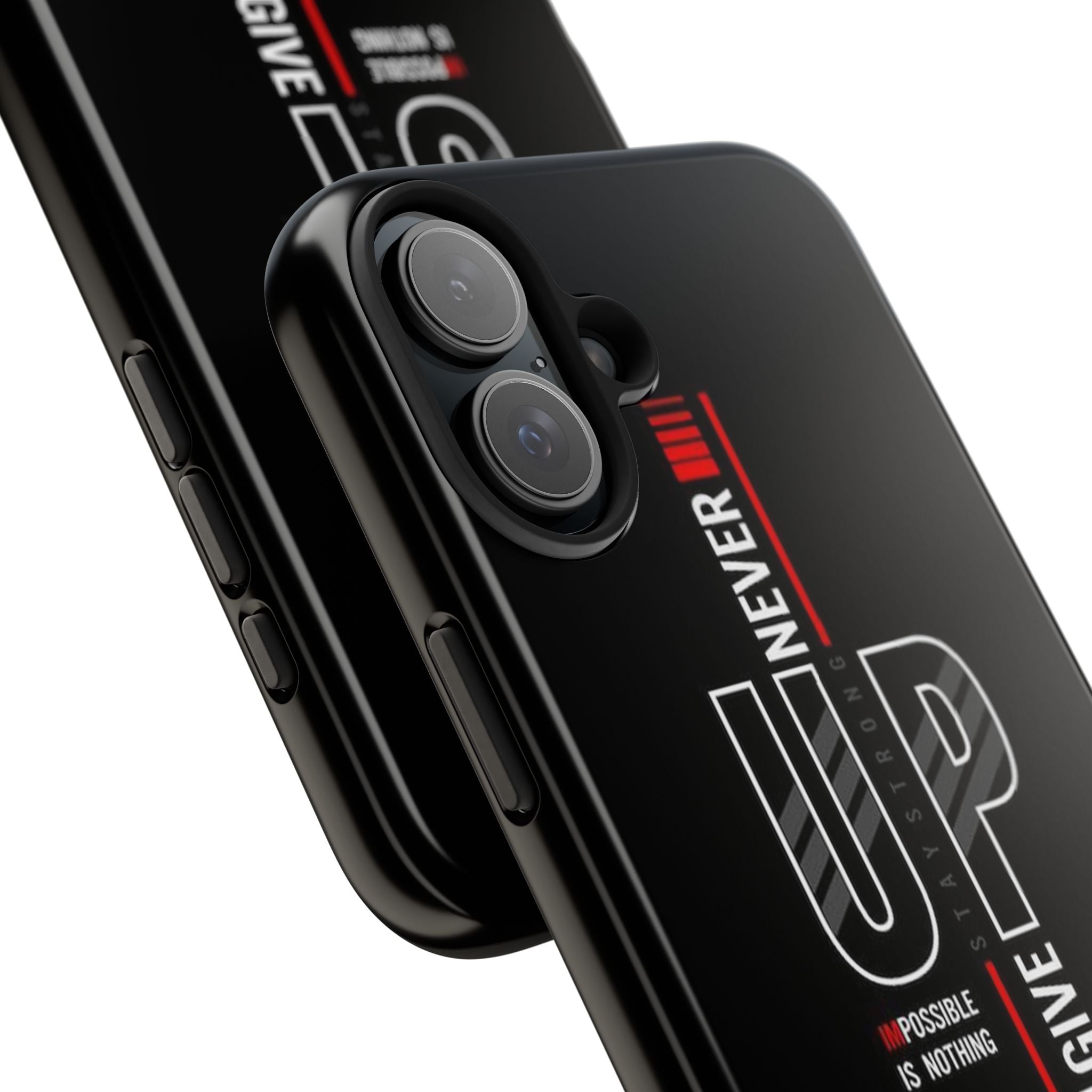 Never Give Up Motivational Phone Case – Sleek Black Inspirational Cover