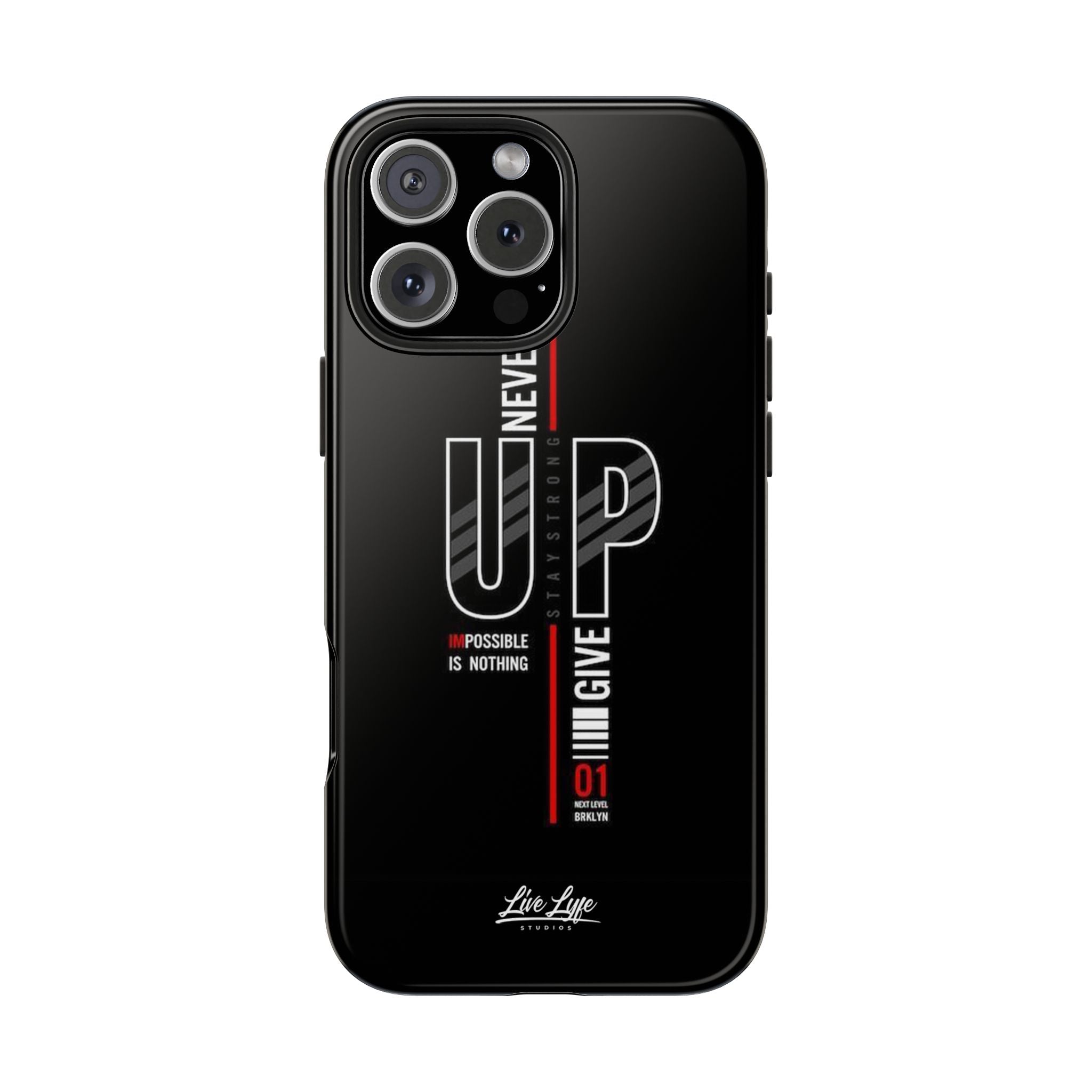 Never Give Up Motivational Phone Case – Sleek Black Inspirational Cover