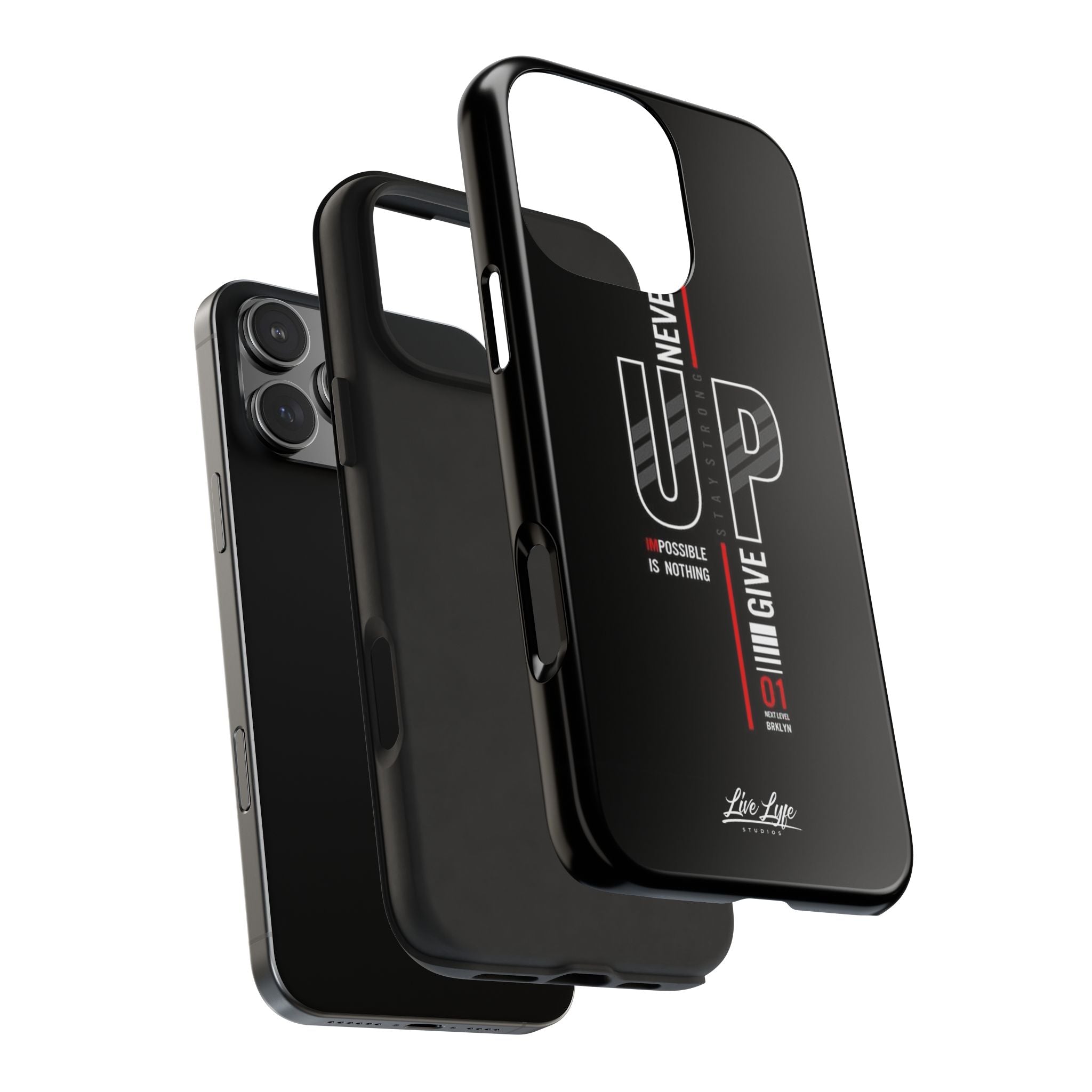 Never Give Up Motivational Phone Case – Sleek Black Inspirational Cover