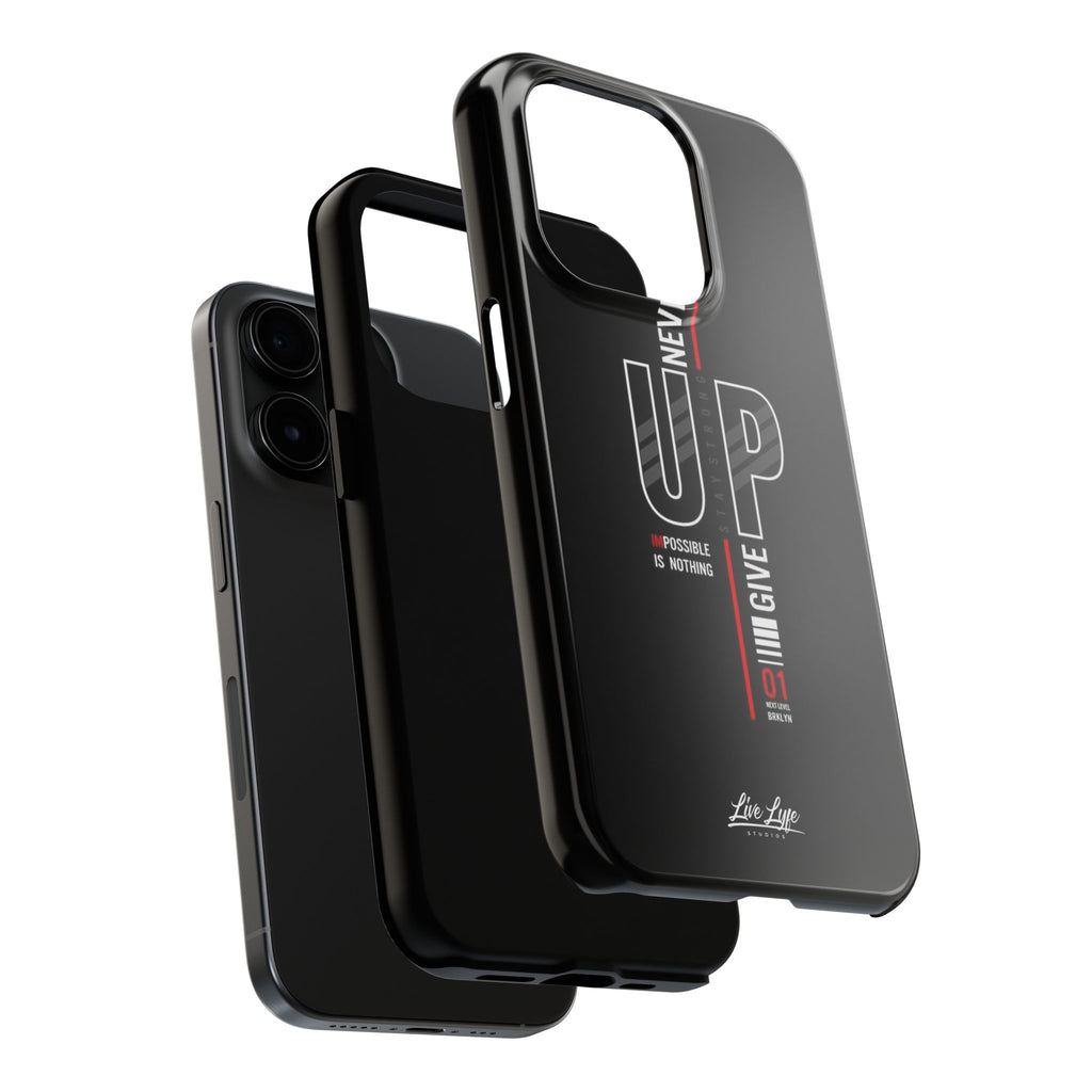 Never Give Up Motivational Phone Case – Sleek Black Inspirational Cover