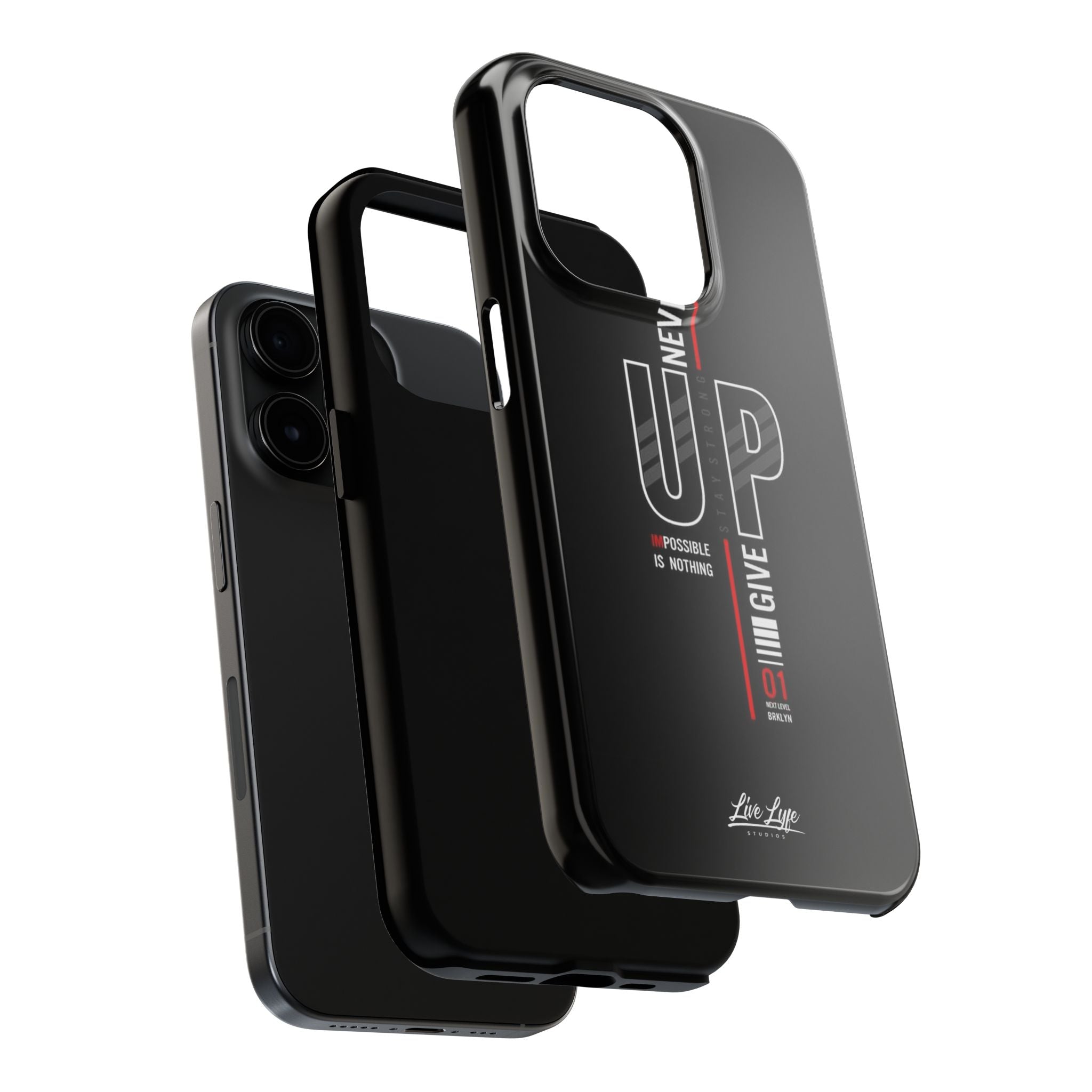 Never Give Up Motivational Phone Case – Sleek Black Inspirational Cover