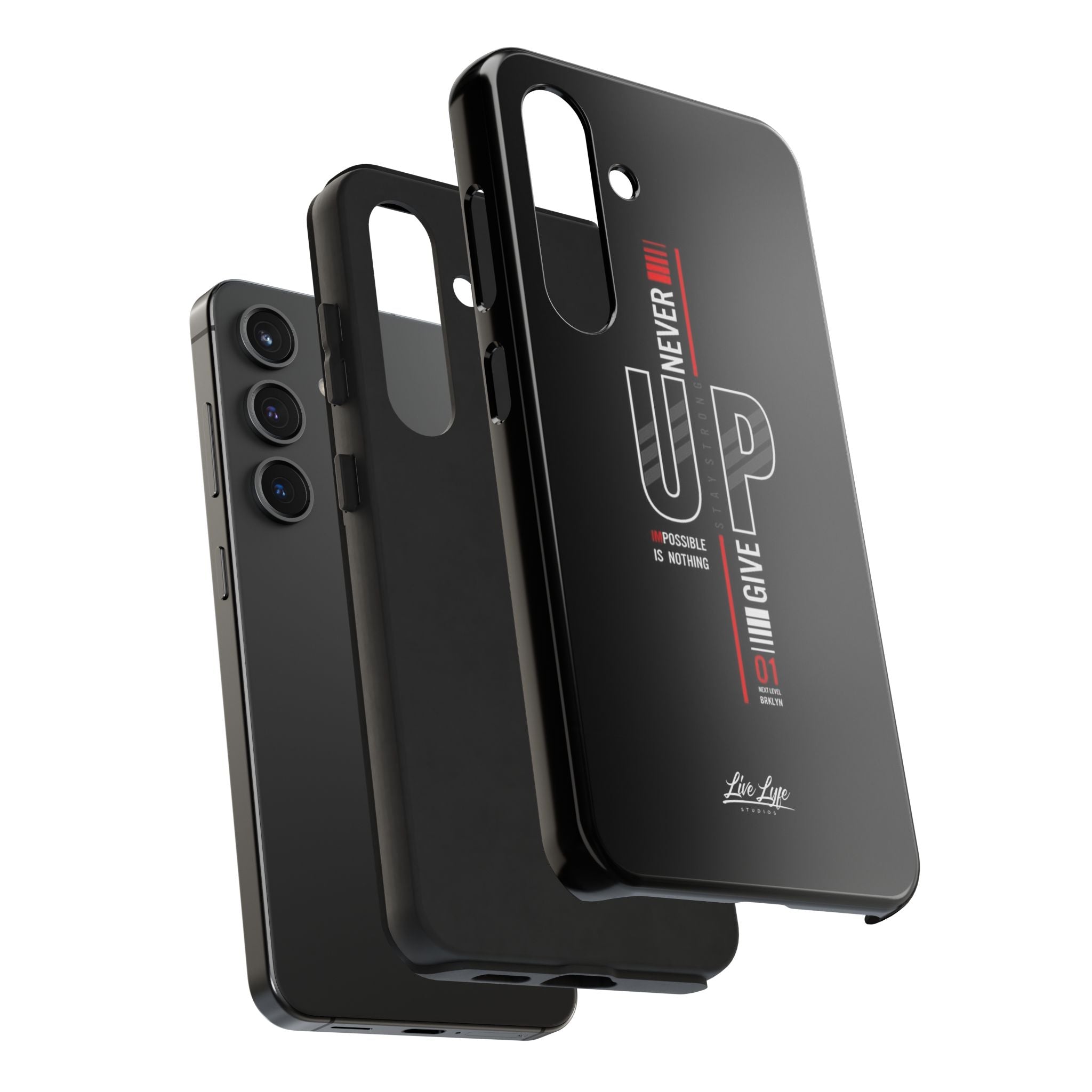 Never Give Up Motivational Phone Case – Sleek Black Inspirational Cover