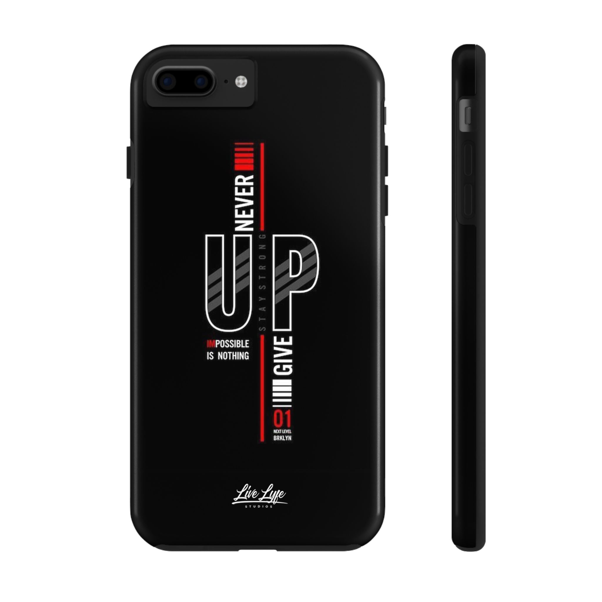 Never Give Up Motivational Phone Case – Sleek Black Inspirational Cover