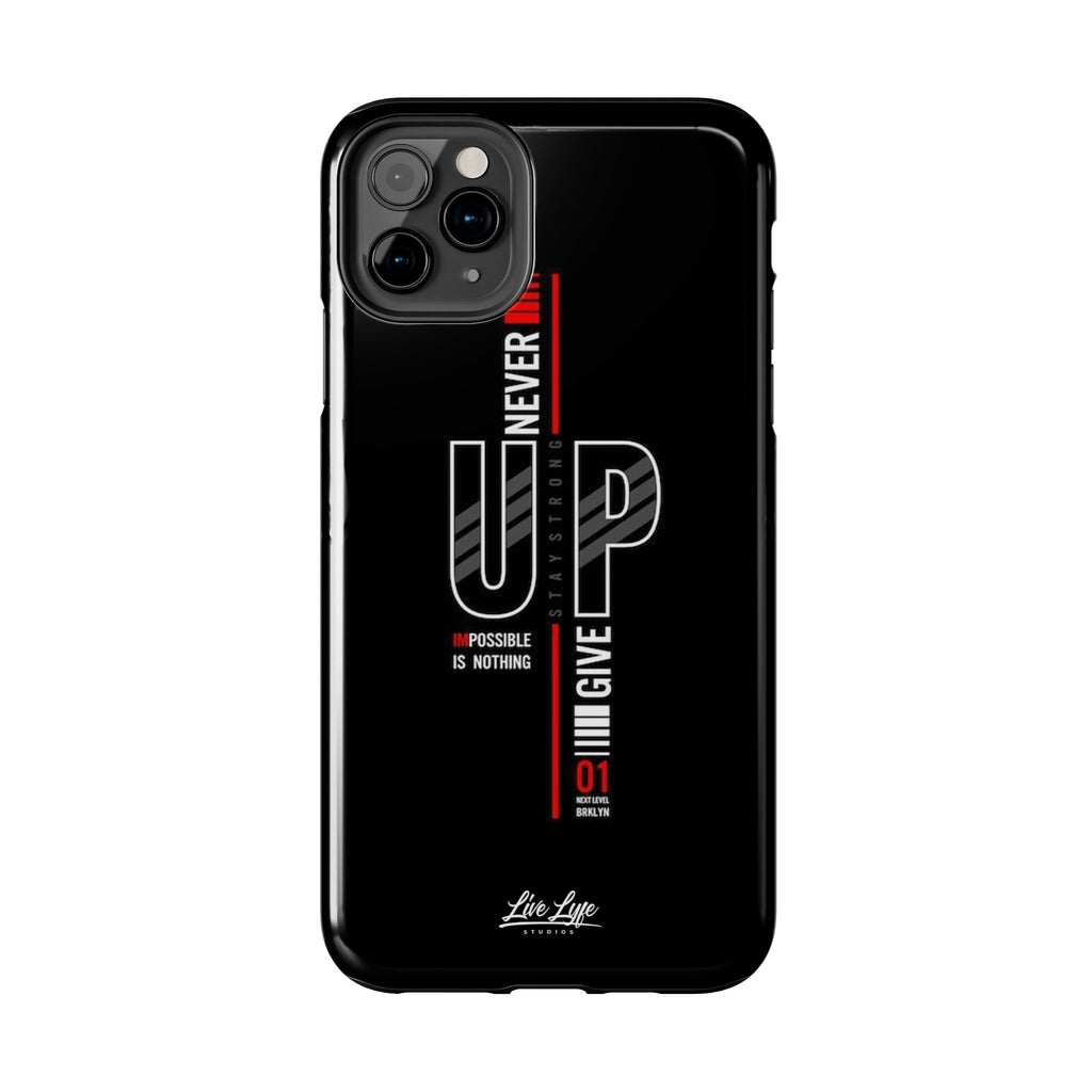 Never Give Up Motivational Phone Case – Sleek Black Inspirational Cover