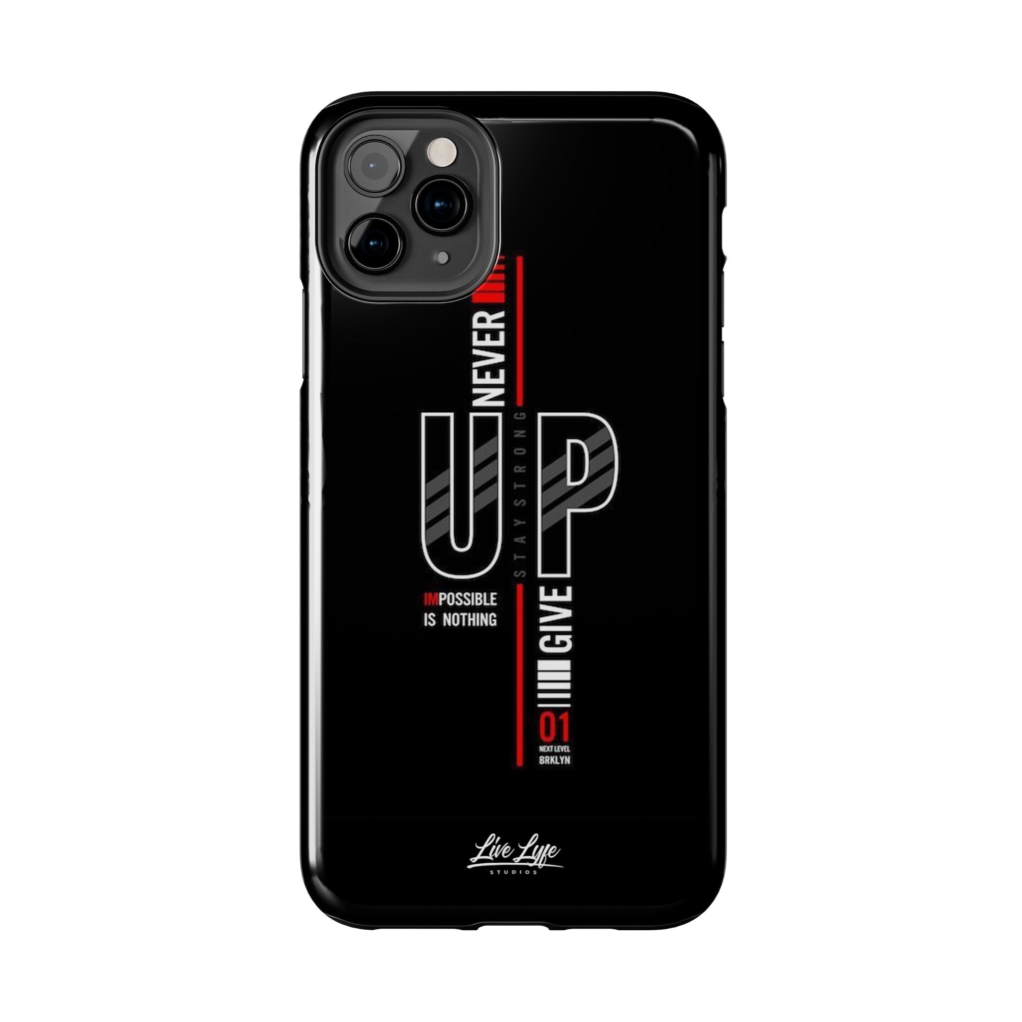 Never Give Up Motivational Phone Case – Sleek Black Inspirational Cover