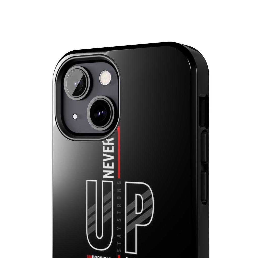 Never Give Up Motivational Phone Case – Sleek Black Inspirational Cover