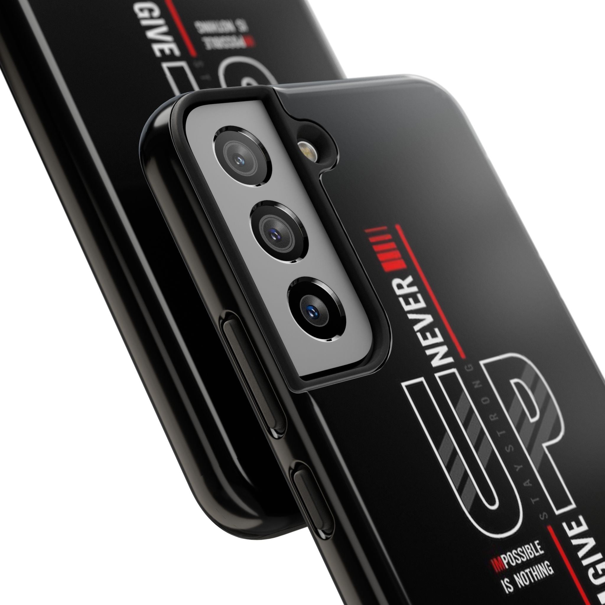 Never Give Up Motivational Phone Case – Sleek Black Inspirational Cover