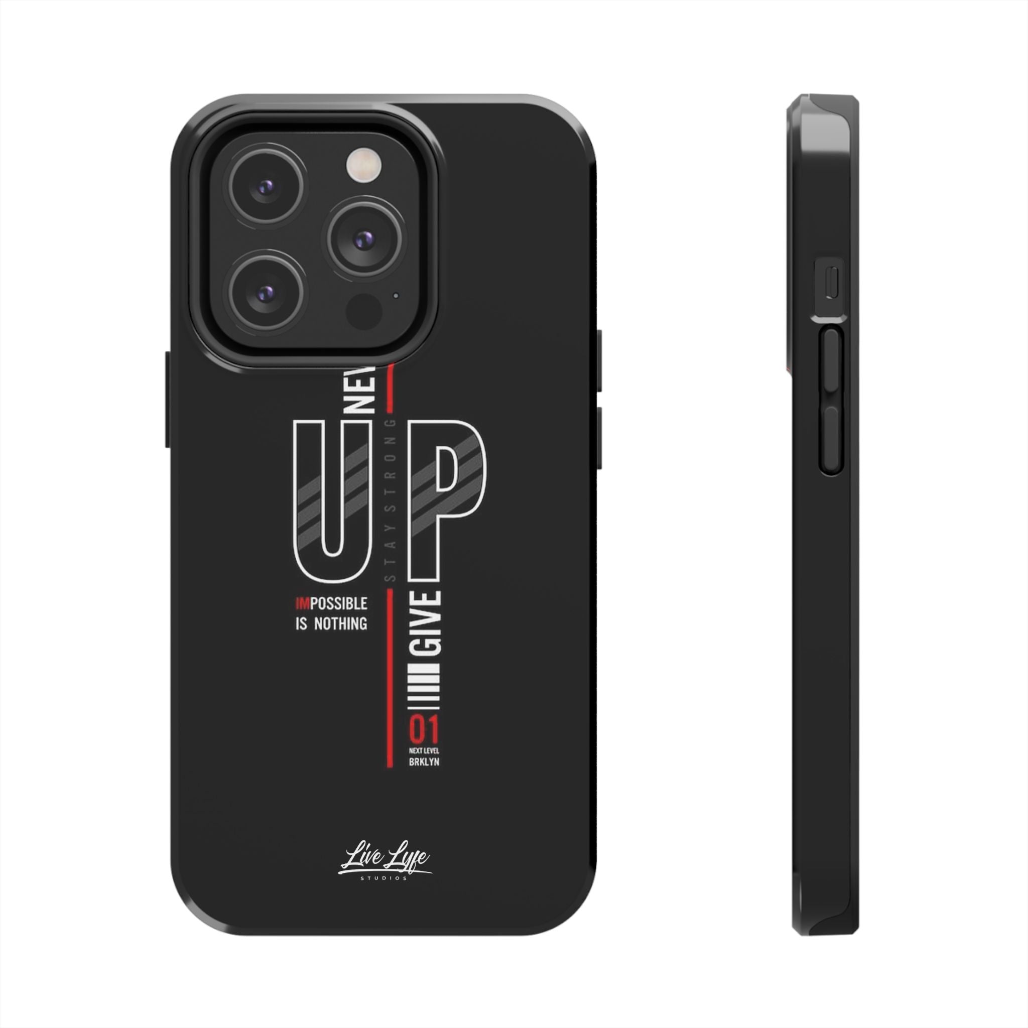 Never Give Up Motivational Phone Case – Sleek Black Inspirational Cover