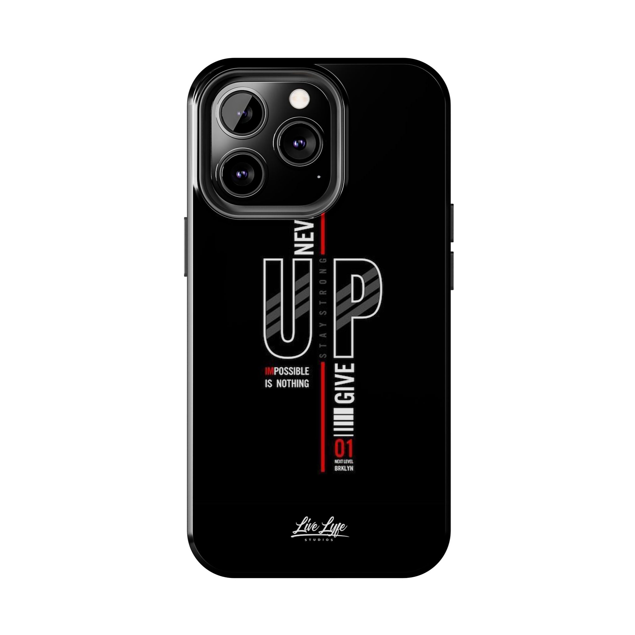 Never Give Up Motivational Phone Case – Sleek Black Inspirational Cover