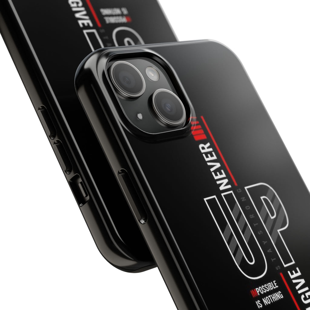 Never Give Up Motivational Phone Case – Sleek Black Inspirational Cover