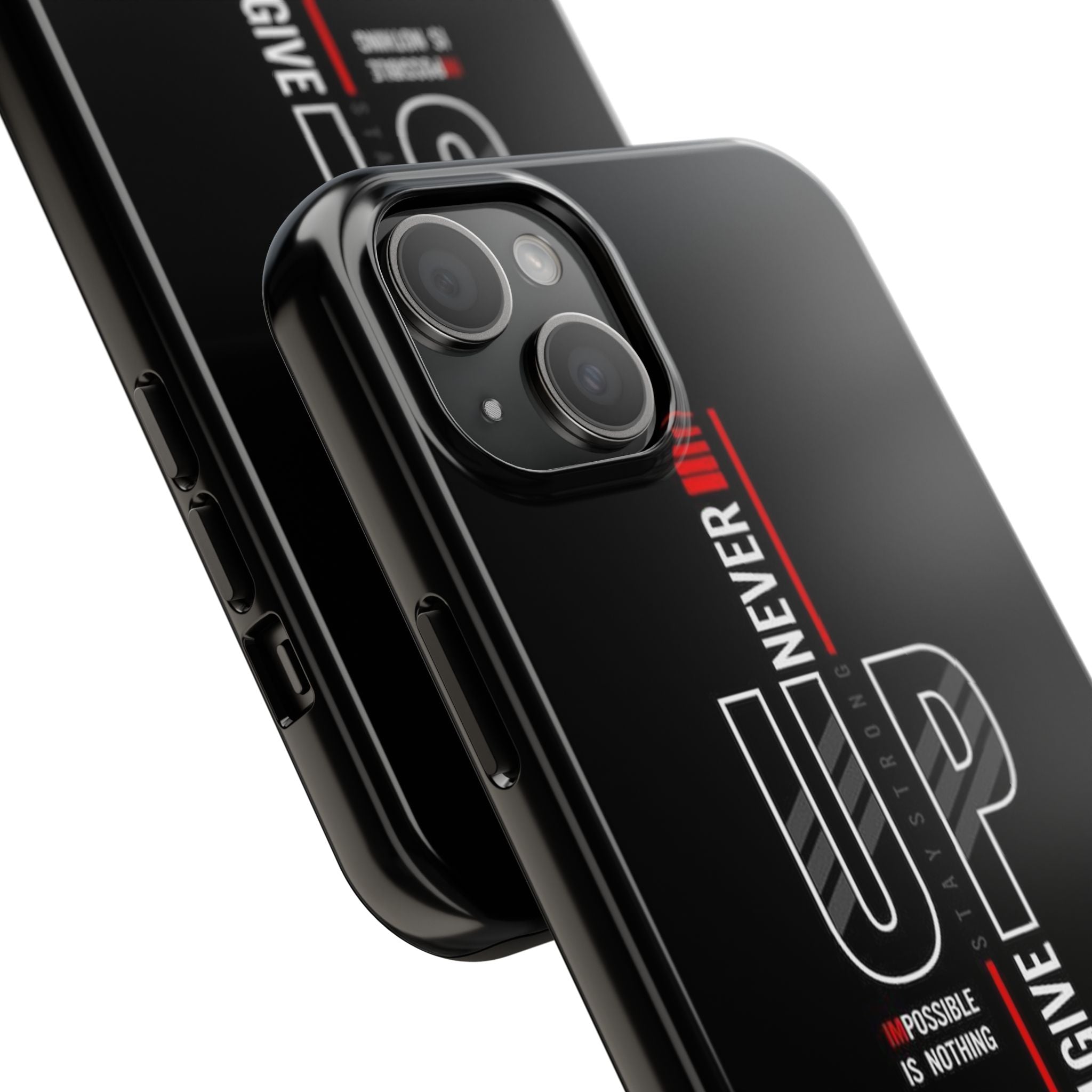 Never Give Up Motivational Phone Case – Sleek Black Inspirational Cover