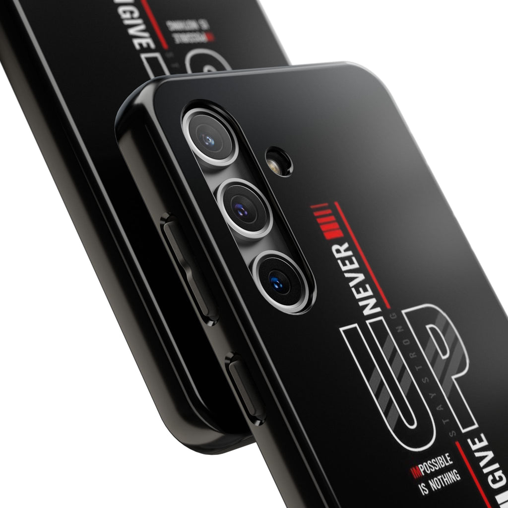 Never Give Up Motivational Phone Case – Sleek Black Inspirational Cover