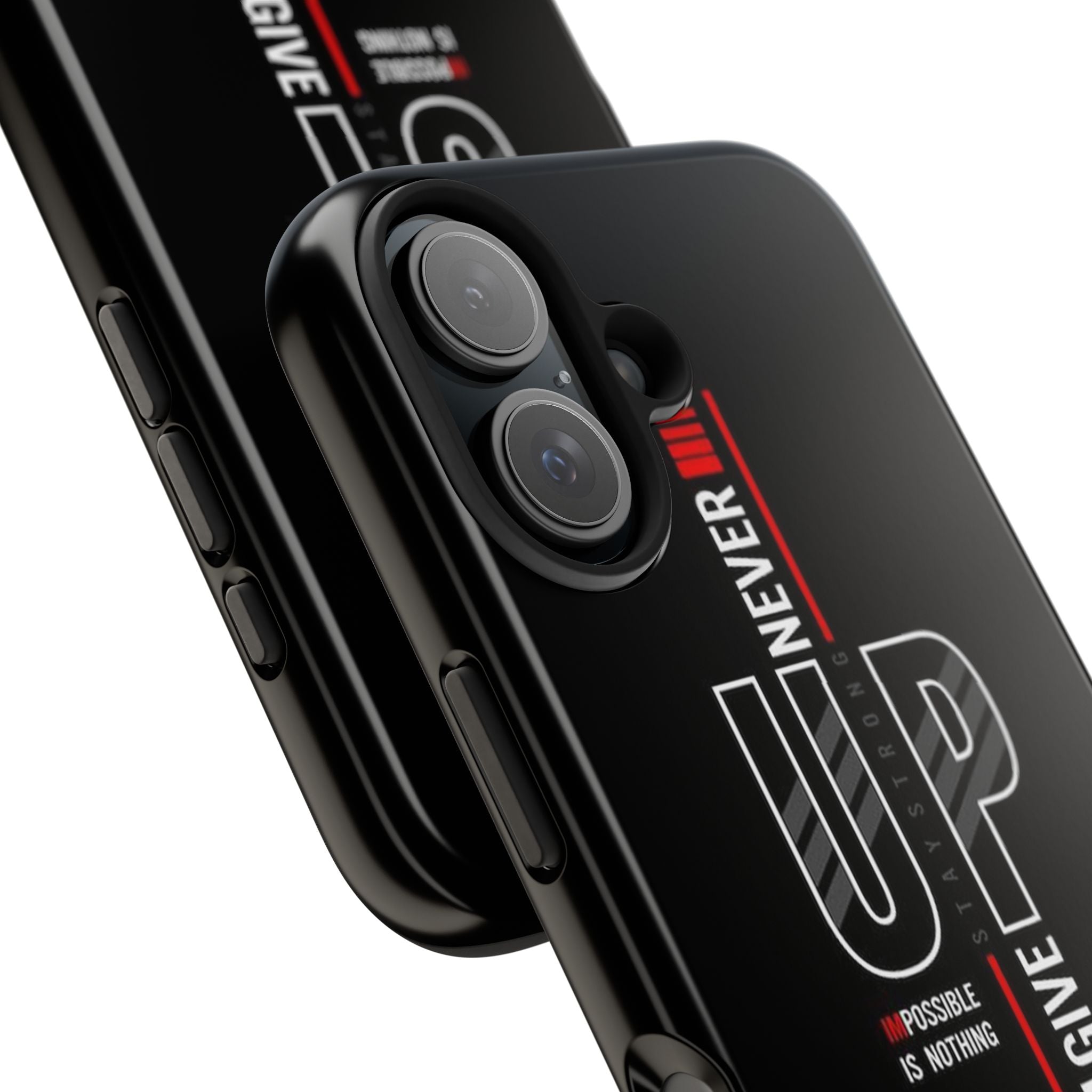 Never Give Up Motivational Phone Case – Sleek Black Inspirational Cover