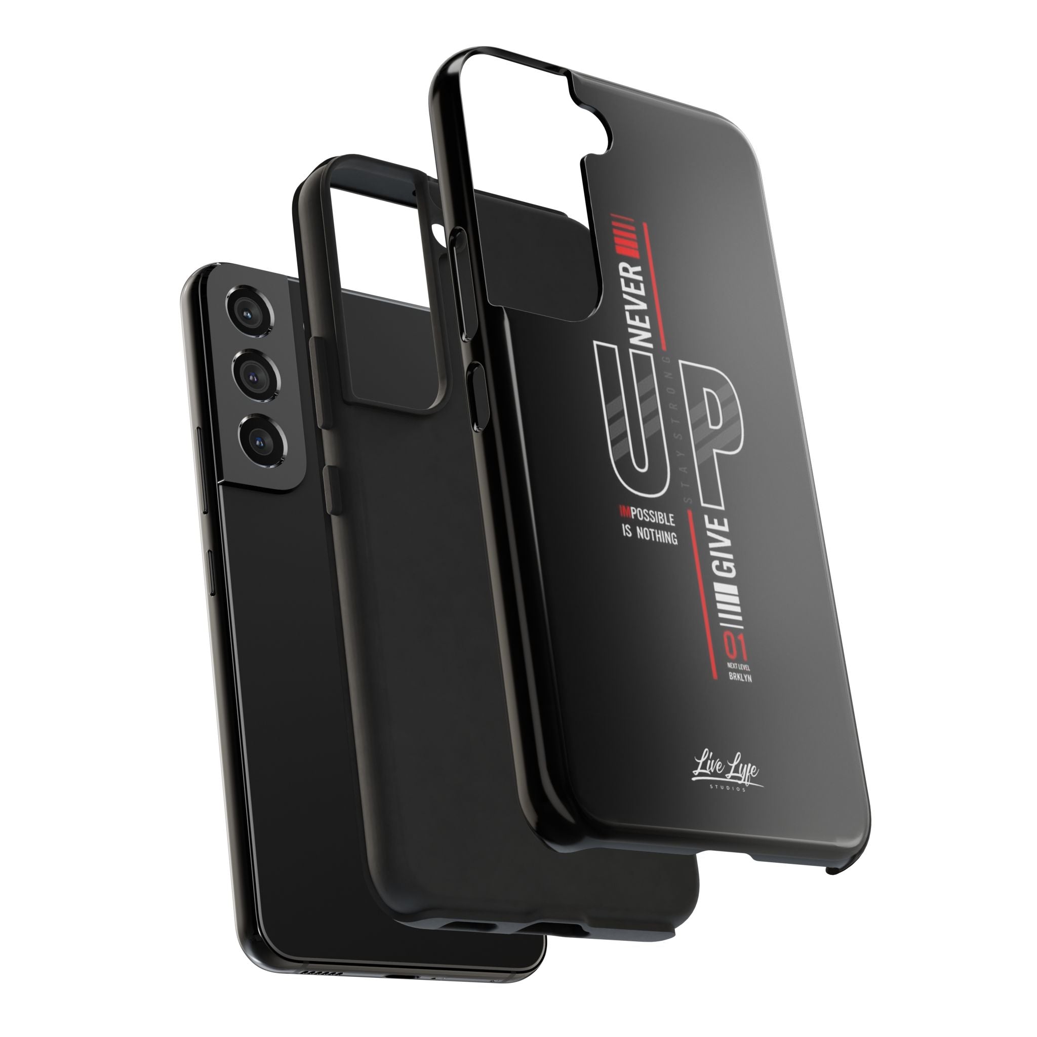Never Give Up Motivational Phone Case – Sleek Black Inspirational Cover