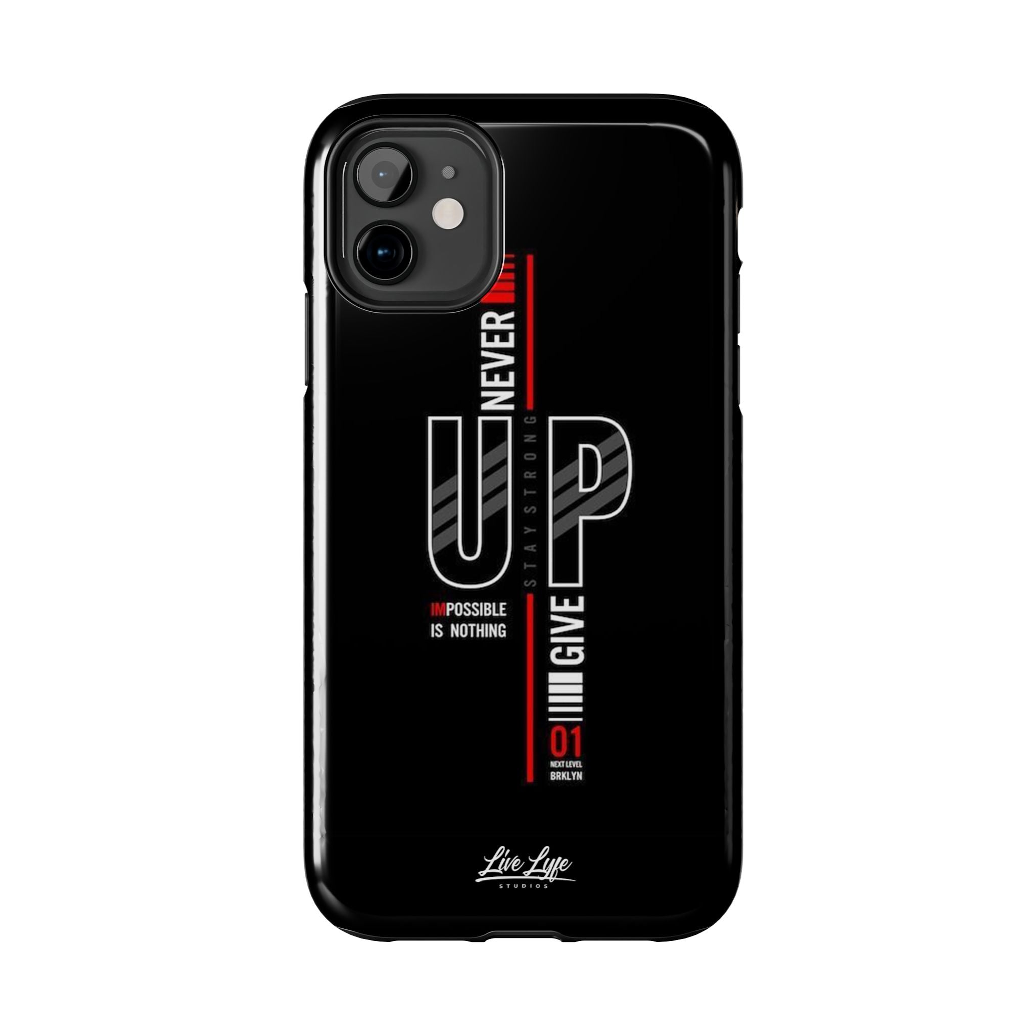 Never Give Up Motivational Phone Case – Sleek Black Inspirational Cover