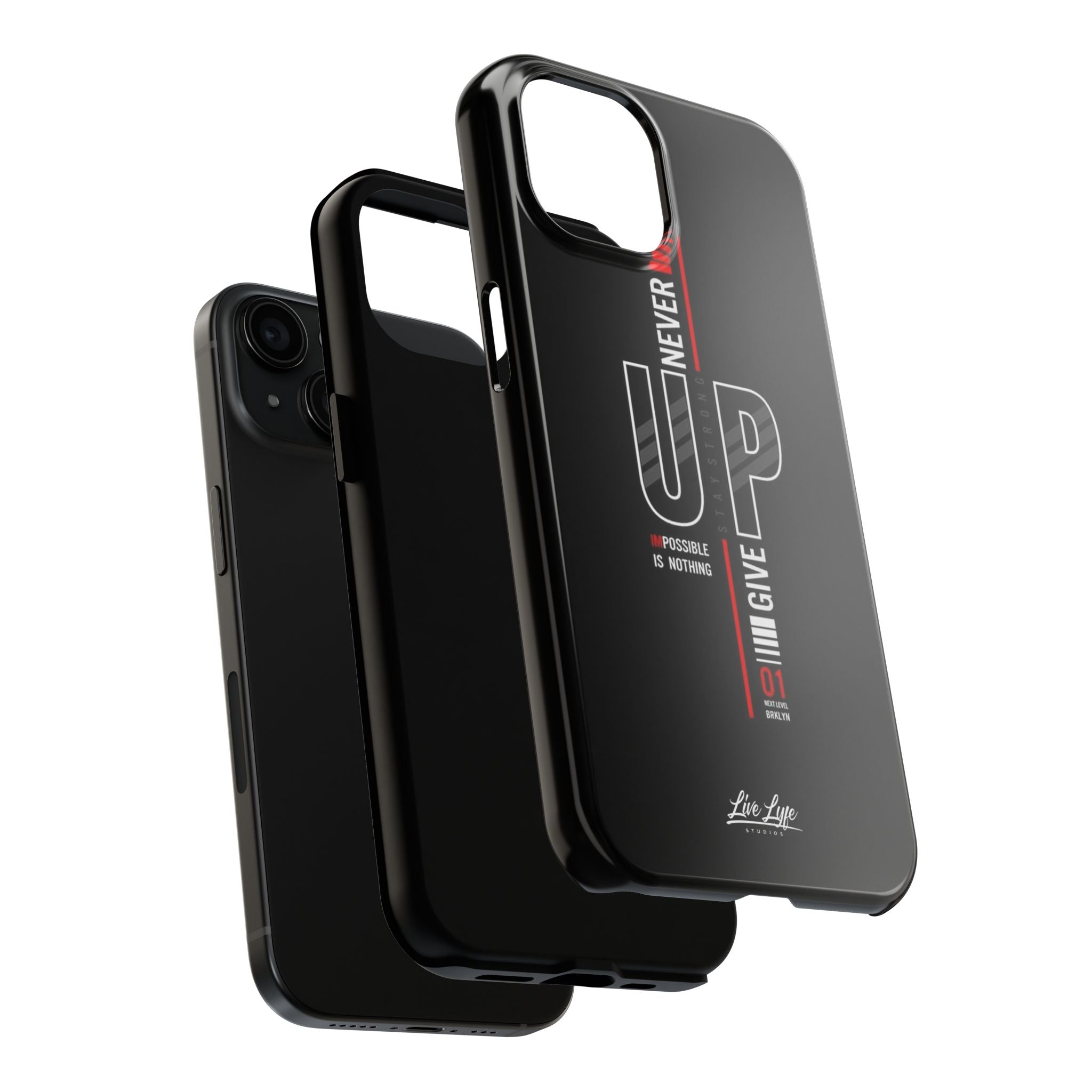 Never Give Up Motivational Phone Case – Sleek Black Inspirational Cover