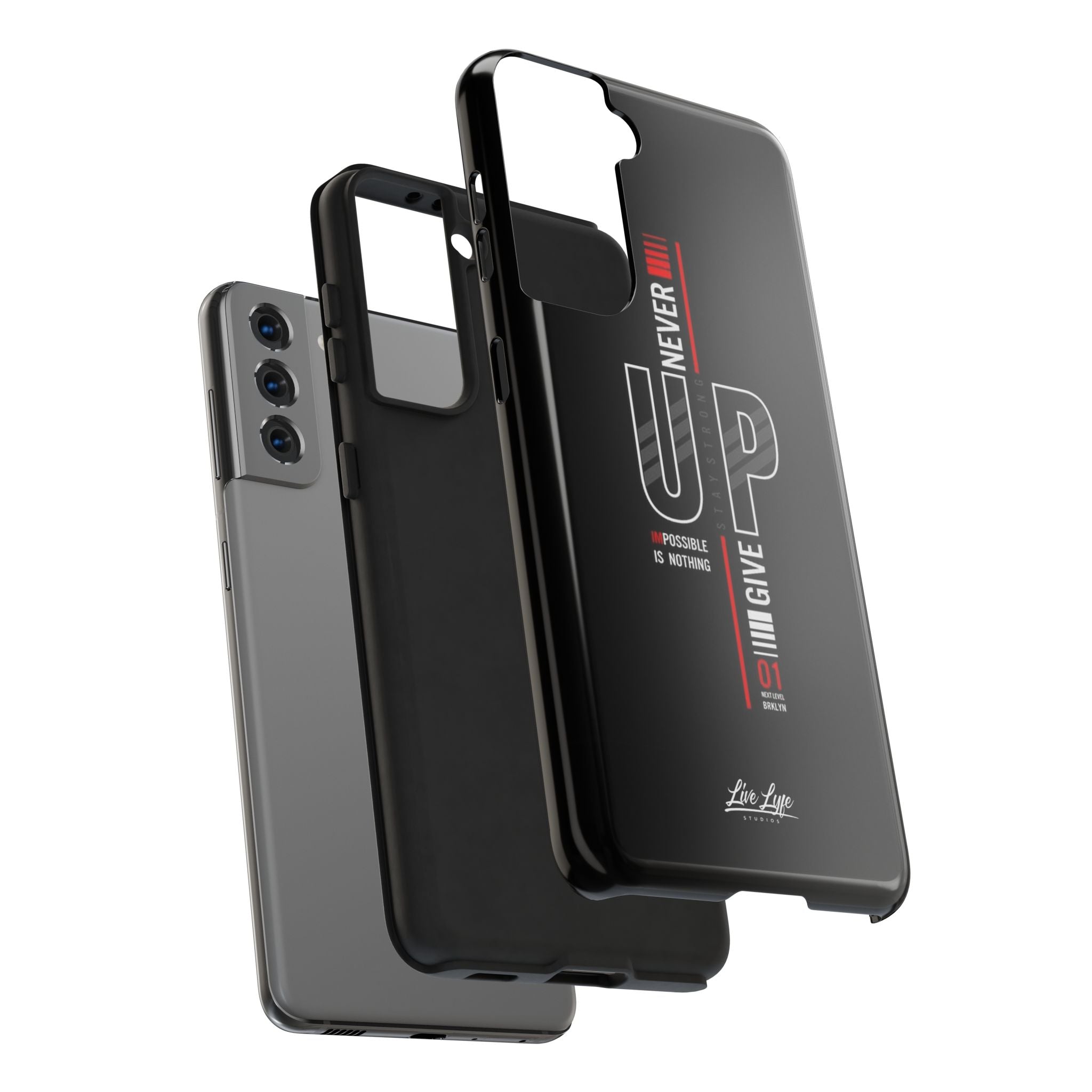 Never Give Up Motivational Phone Case – Sleek Black Inspirational Cover