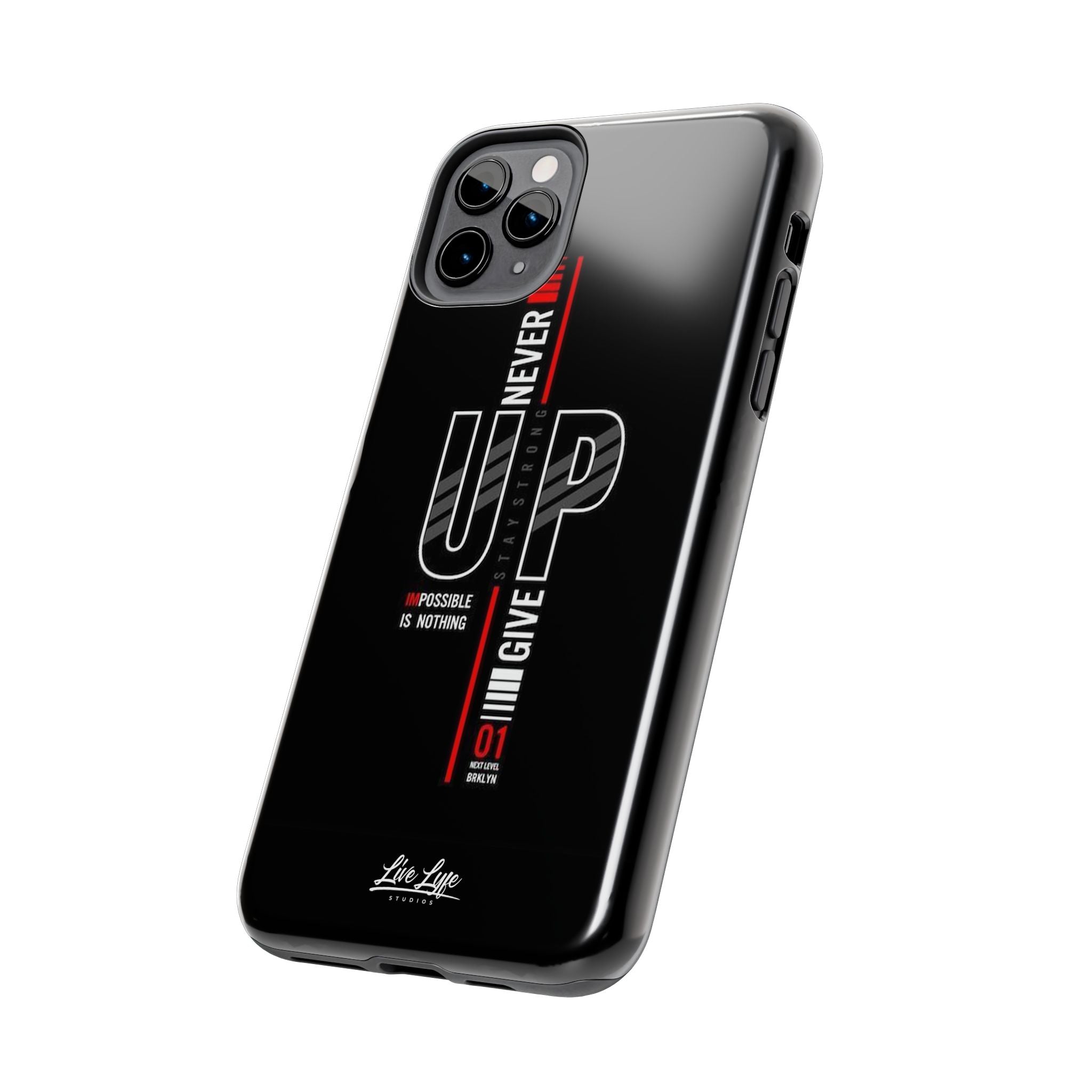 Never Give Up Motivational Phone Case – Sleek Black Inspirational Cover