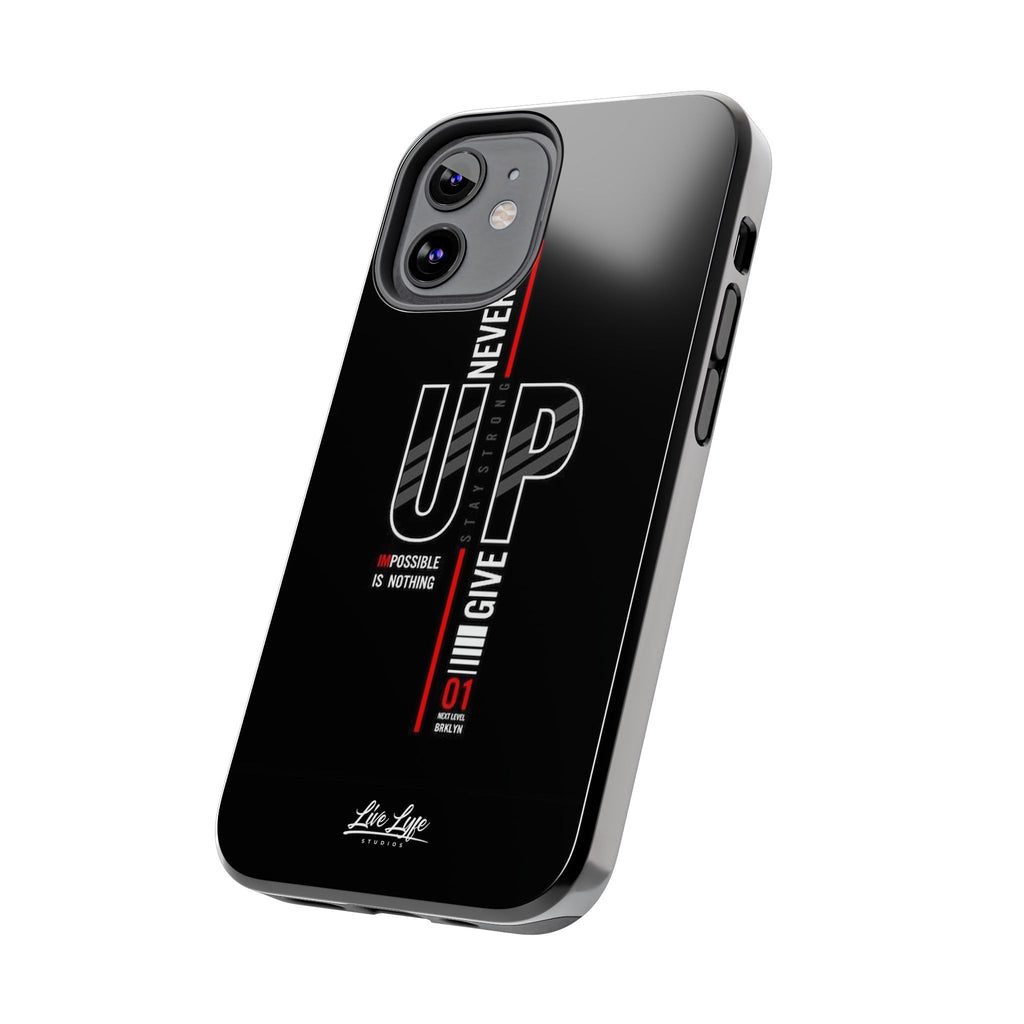 Never Give Up Motivational Phone Case – Sleek Black Inspirational Cover
