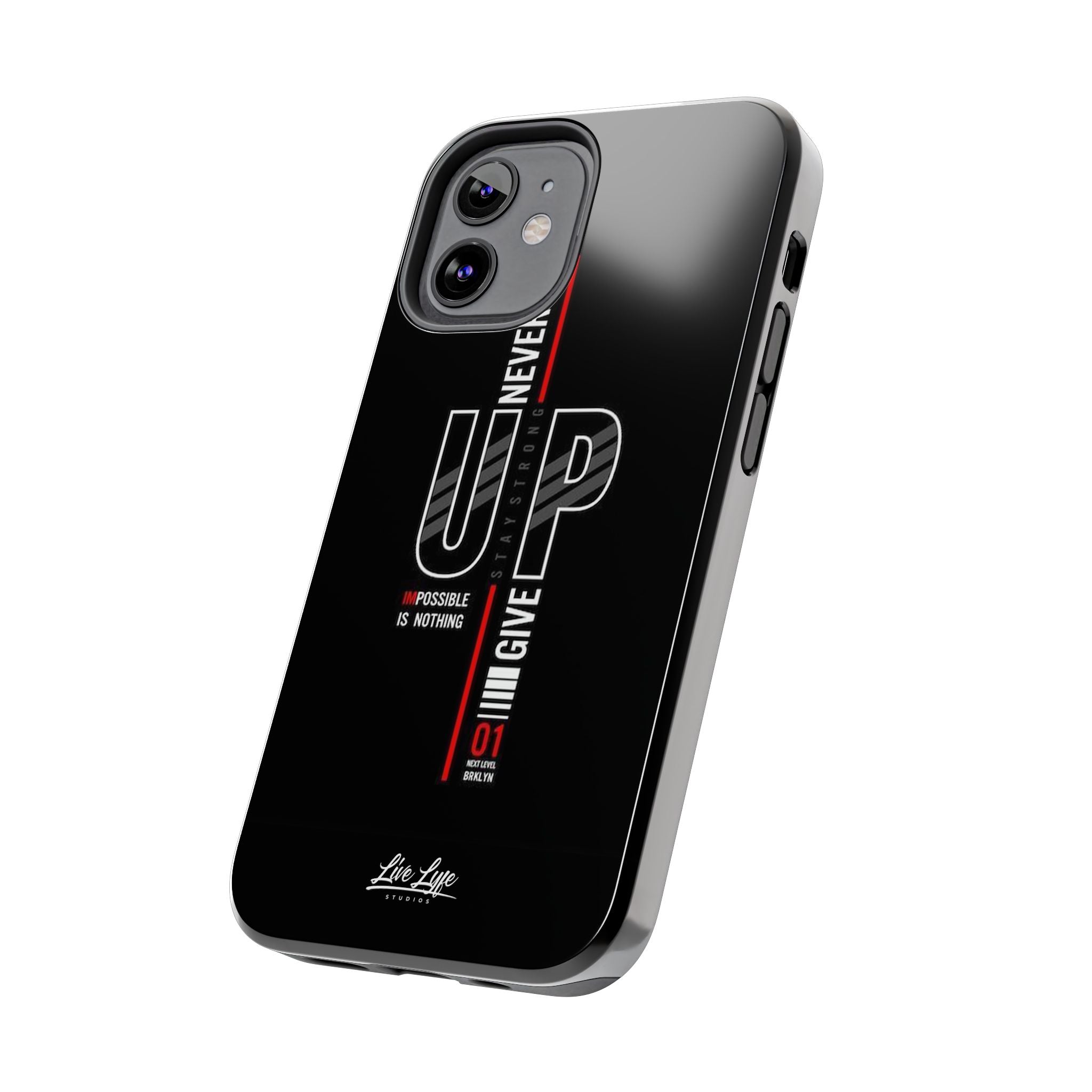 Never Give Up Motivational Phone Case – Sleek Black Inspirational Cover