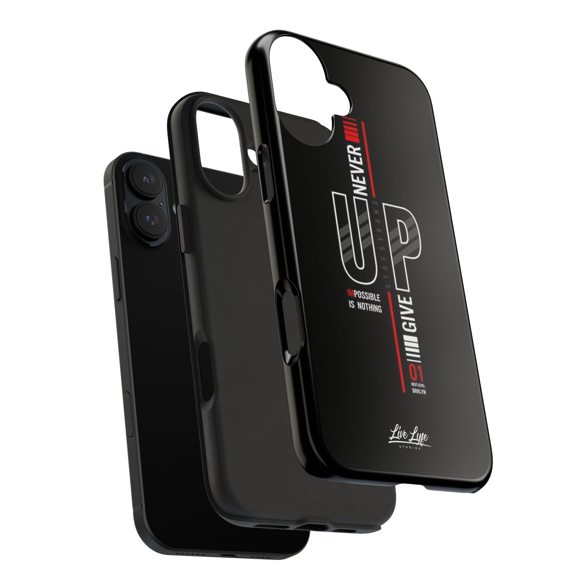 Never Give Up Motivational Phone Case – Sleek Black Inspirational Cover