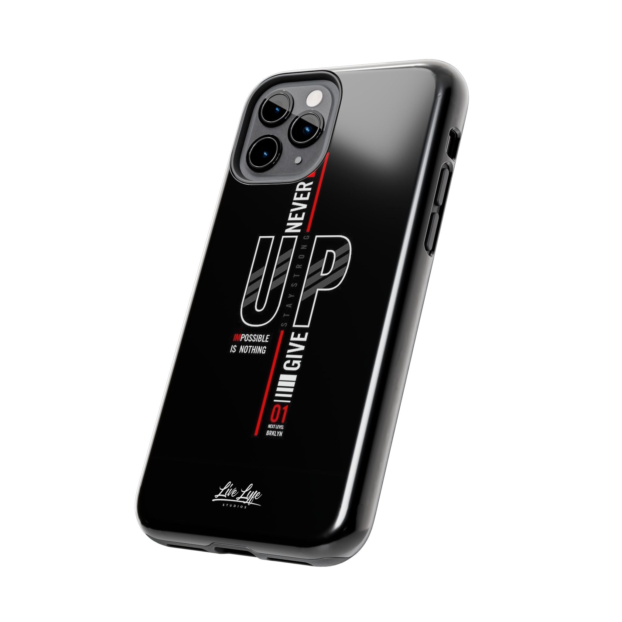 Never Give Up Motivational Phone Case – Sleek Black Inspirational Cover