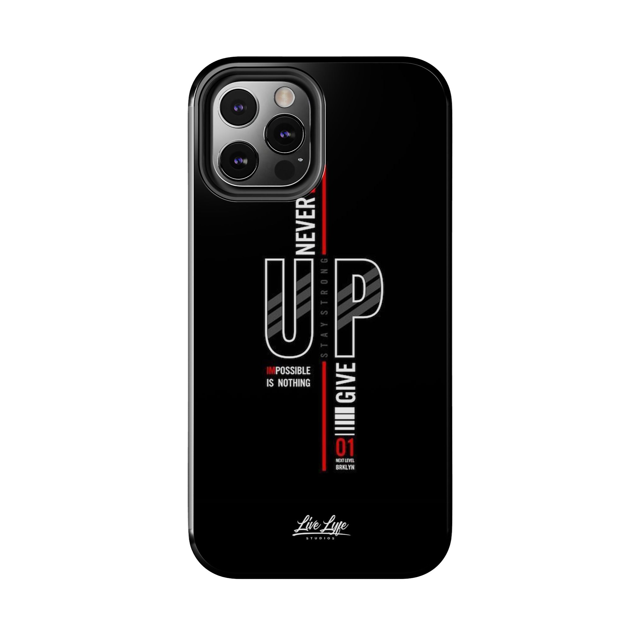 Never Give Up Motivational Phone Case – Sleek Black Inspirational Cover