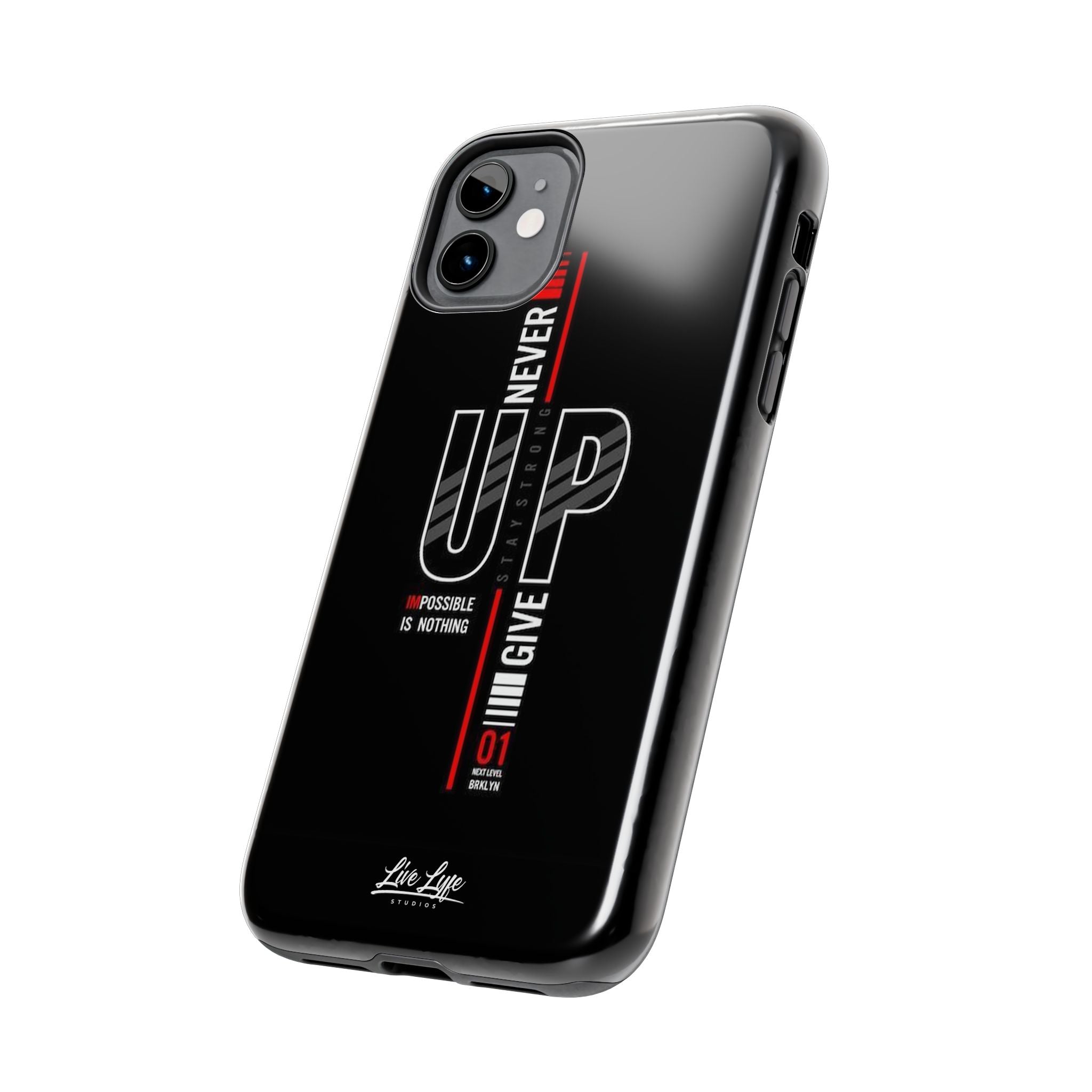 Never Give Up Motivational Phone Case – Sleek Black Inspirational Cover