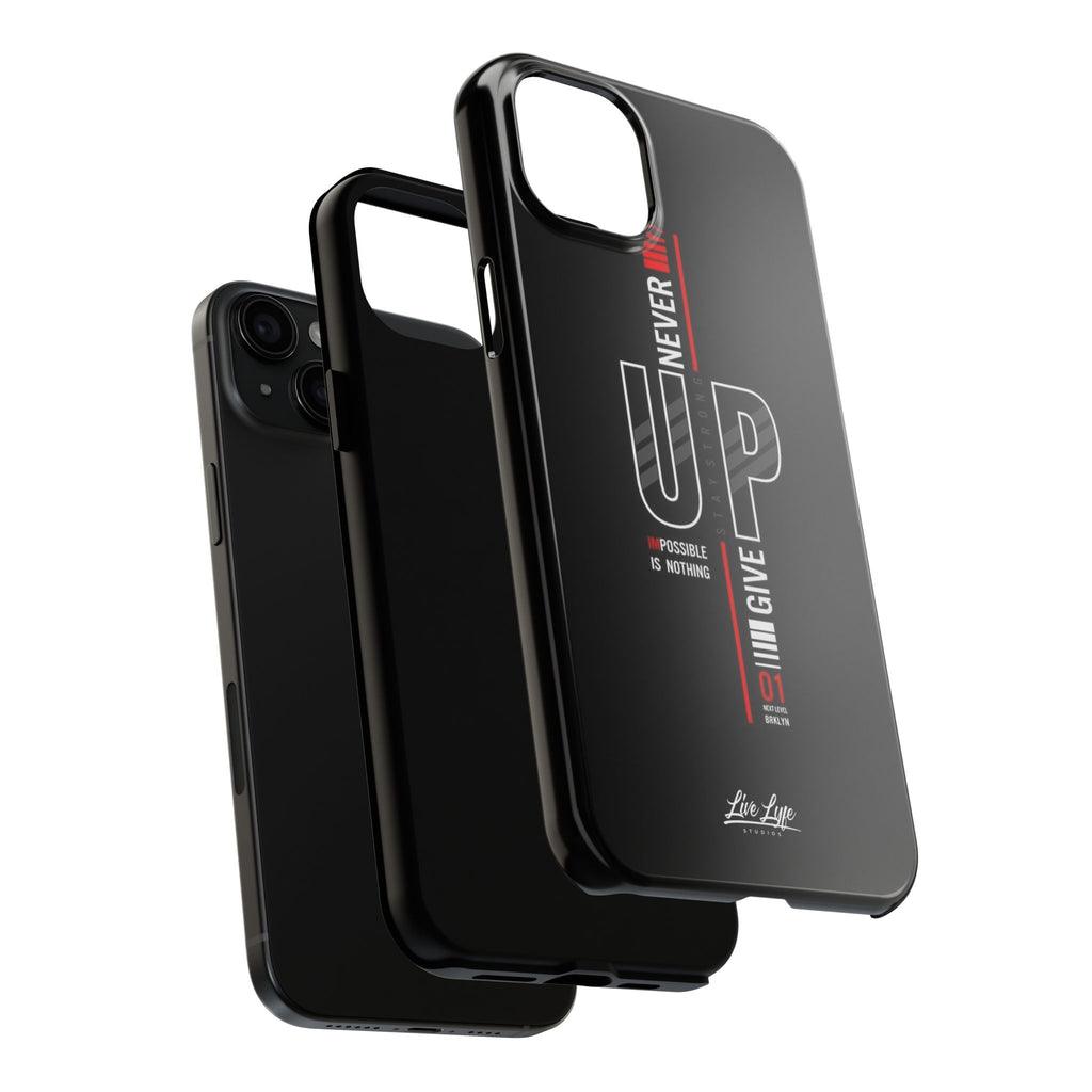 Never Give Up Motivational Phone Case – Sleek Black Inspirational Cover