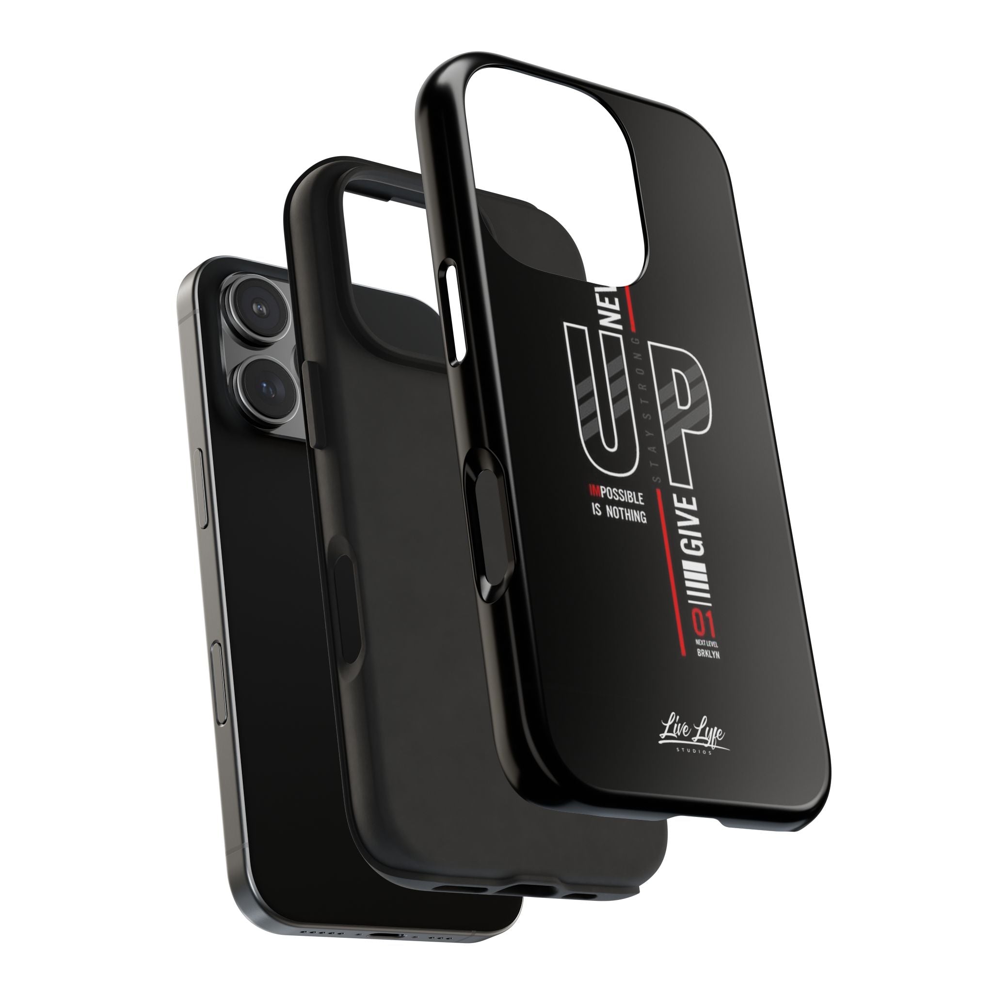 Never Give Up Motivational Phone Case – Sleek Black Inspirational Cover