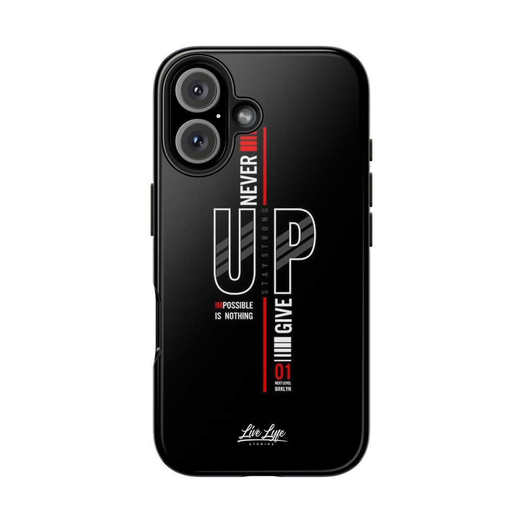 Never Give Up Motivational Phone Case – Sleek Black Inspirational Cover