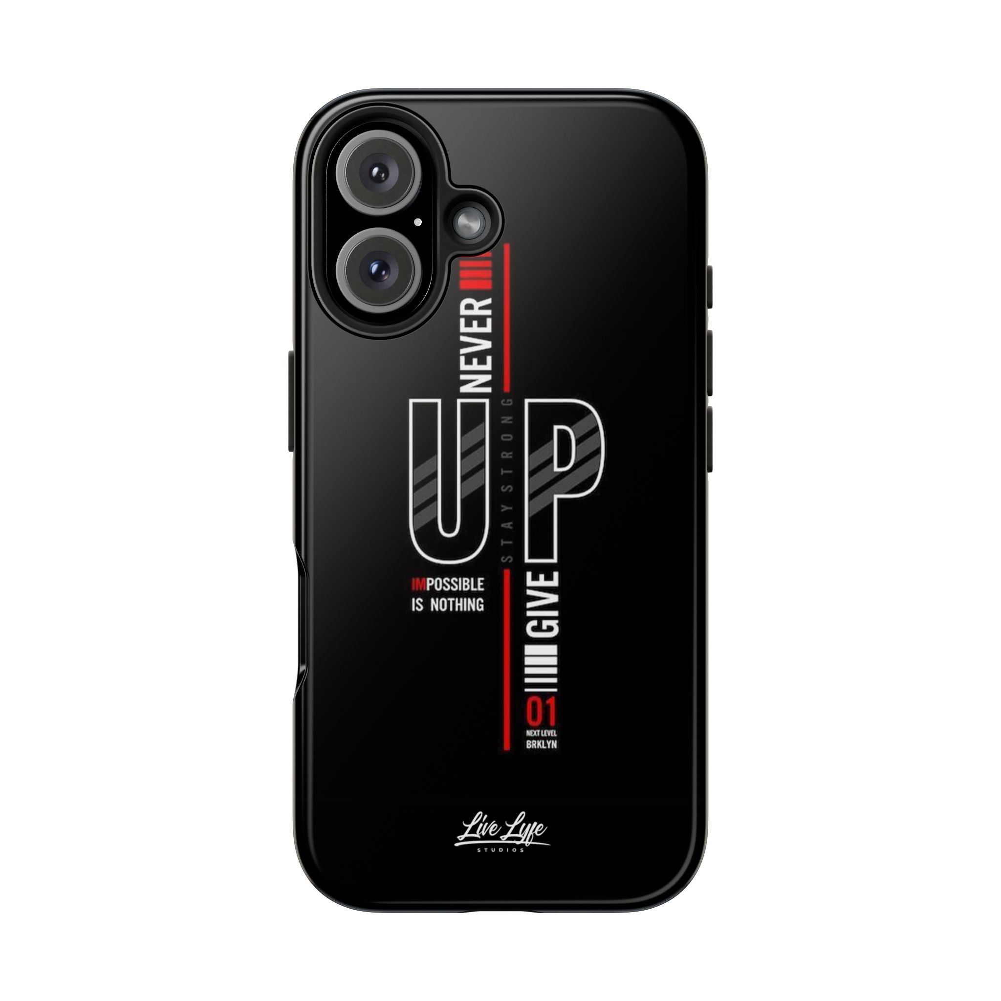 Never Give Up Motivational Phone Case – Sleek Black Inspirational Cover