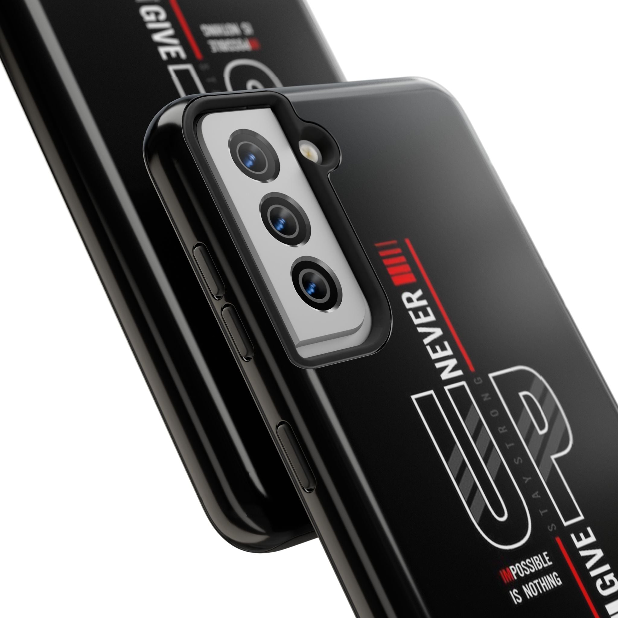 Never Give Up Motivational Phone Case – Sleek Black Inspirational Cover
