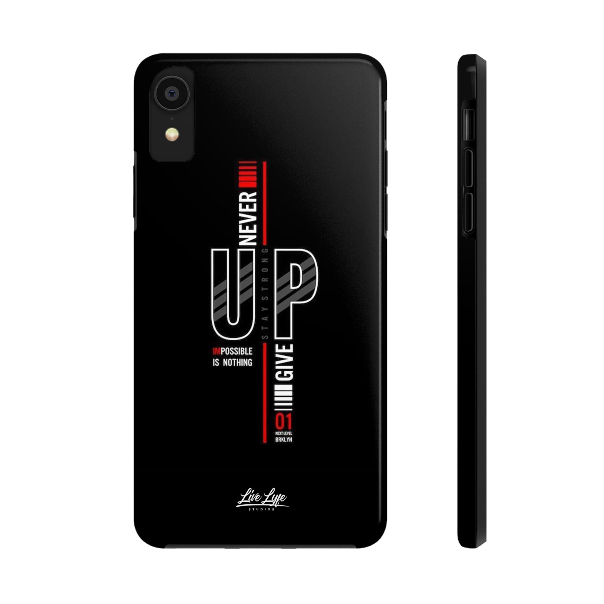 Never Give Up Motivational Phone Case – Sleek Black Inspirational Cover