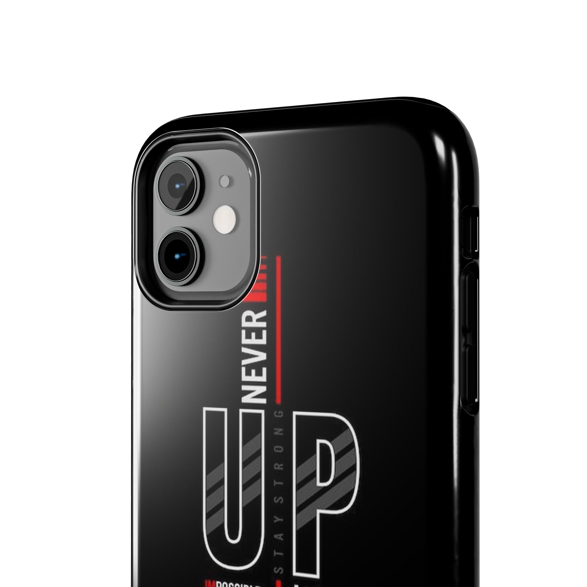 Never Give Up Motivational Phone Case – Sleek Black Inspirational Cover