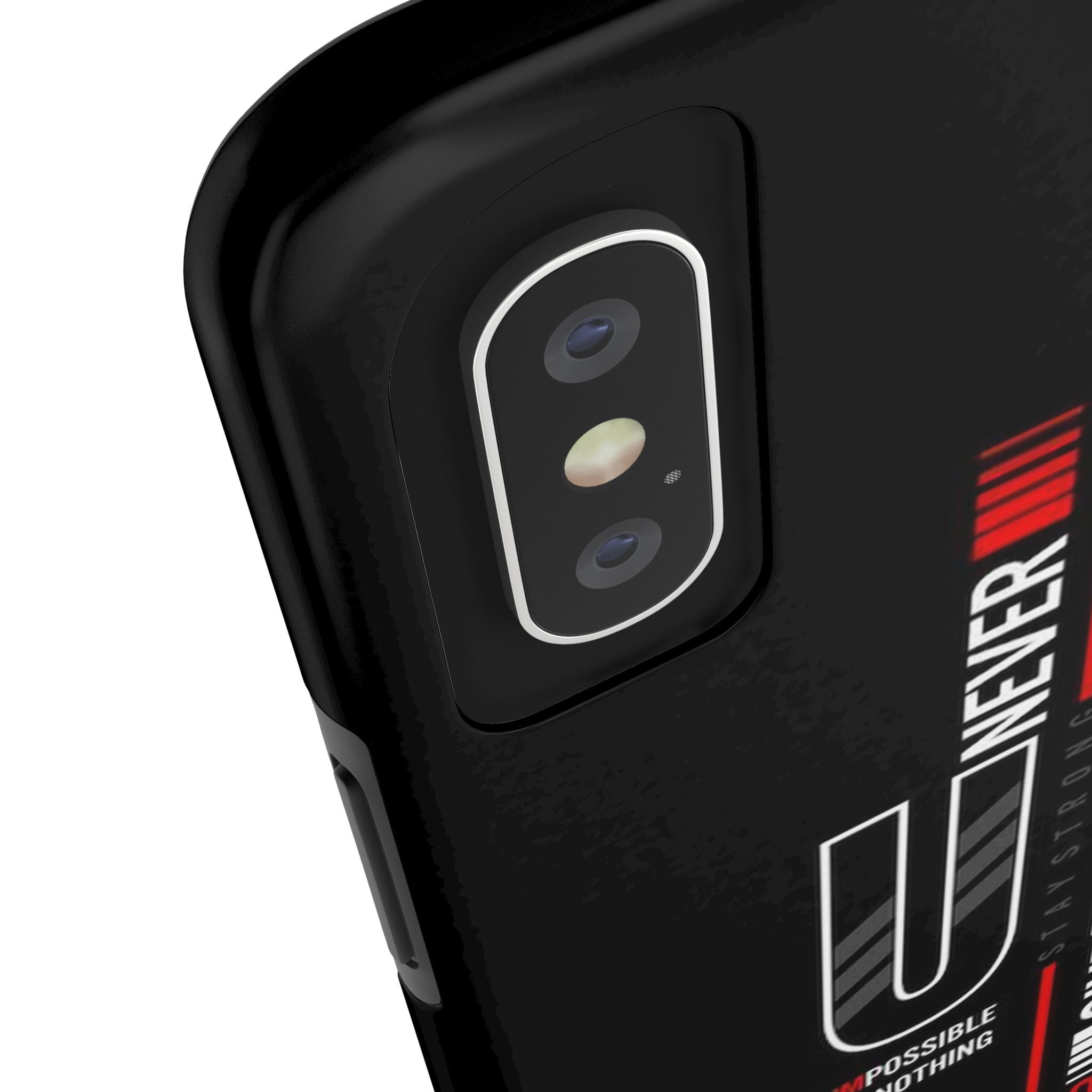Never Give Up Motivational Phone Case – Sleek Black Inspirational Cover