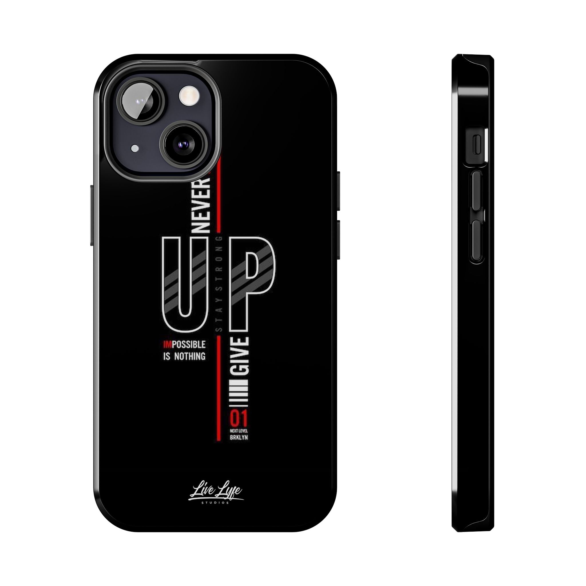 Never Give Up Motivational Phone Case – Sleek Black Inspirational Cover