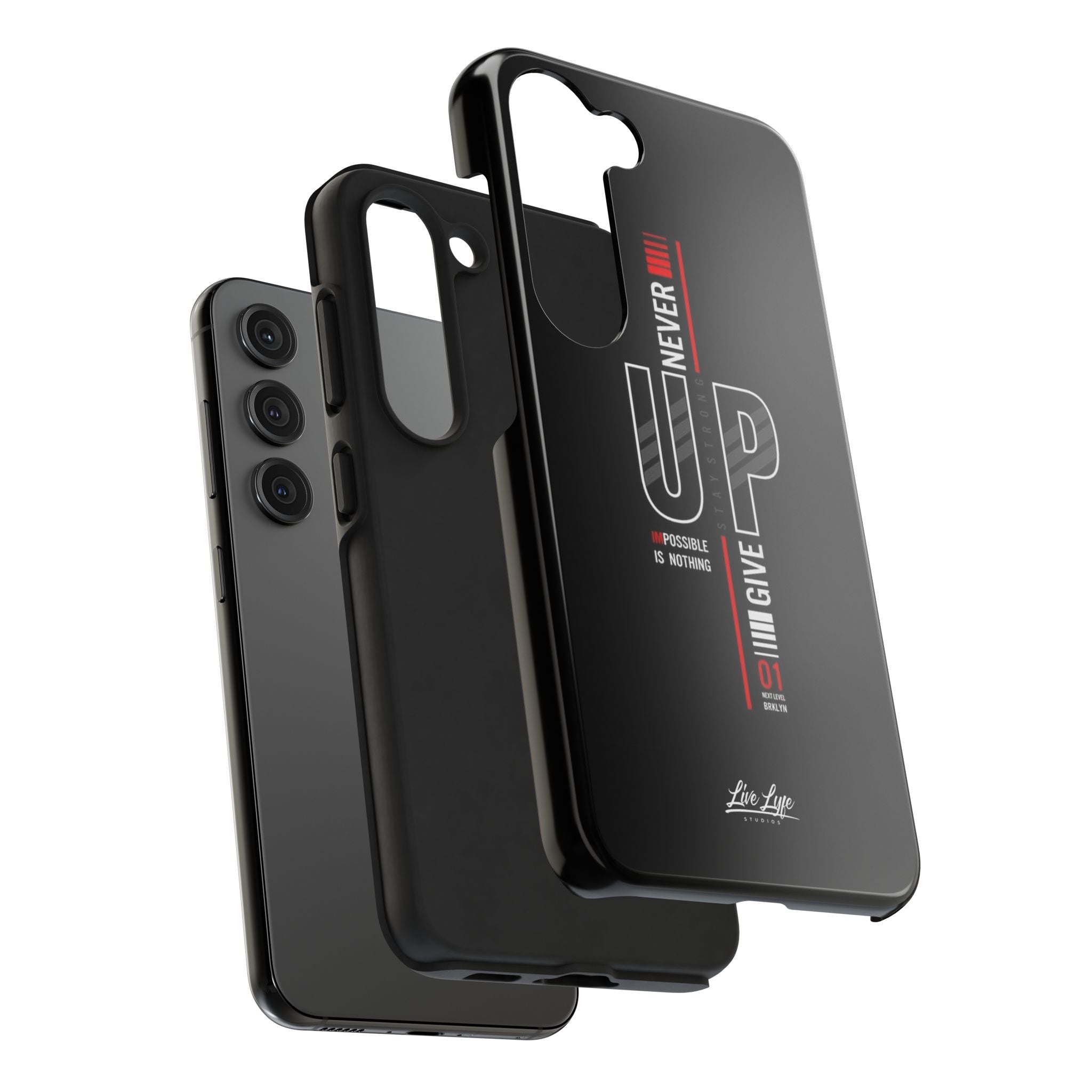 Never Give Up Motivational Phone Case – Sleek Black Inspirational Cover