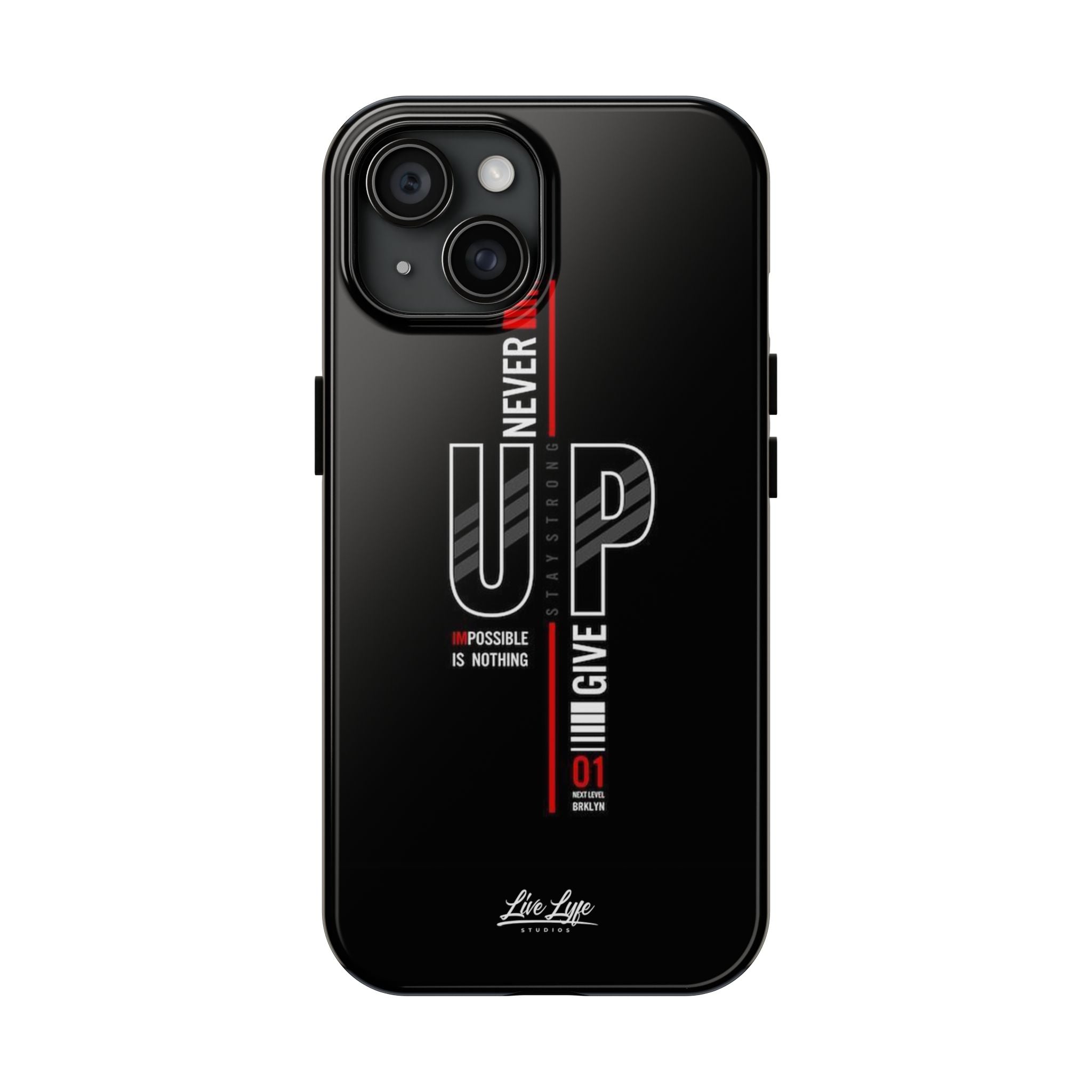 Never Give Up Motivational Phone Case – Sleek Black Inspirational Cover