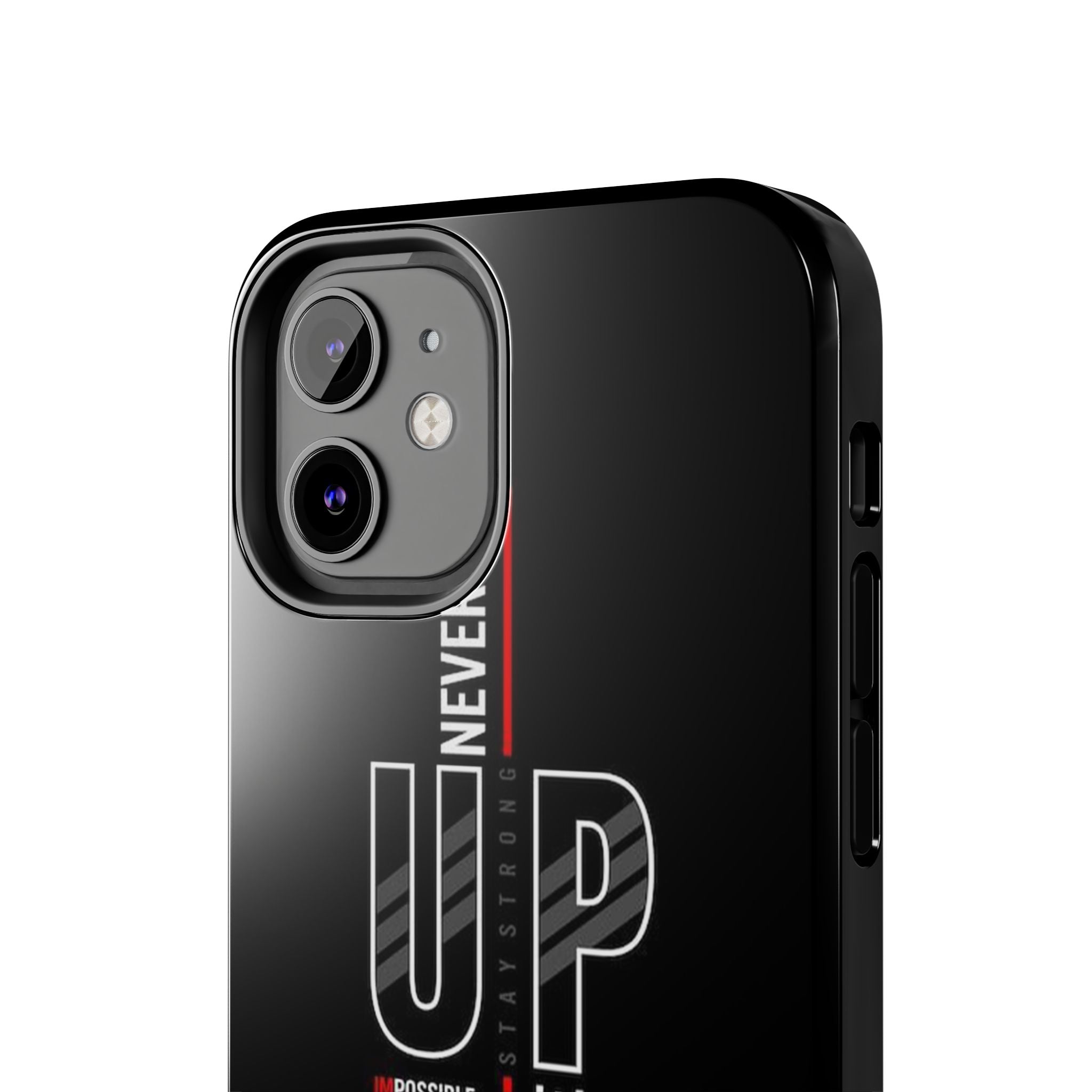 Never Give Up Motivational Phone Case – Sleek Black Inspirational Cover
